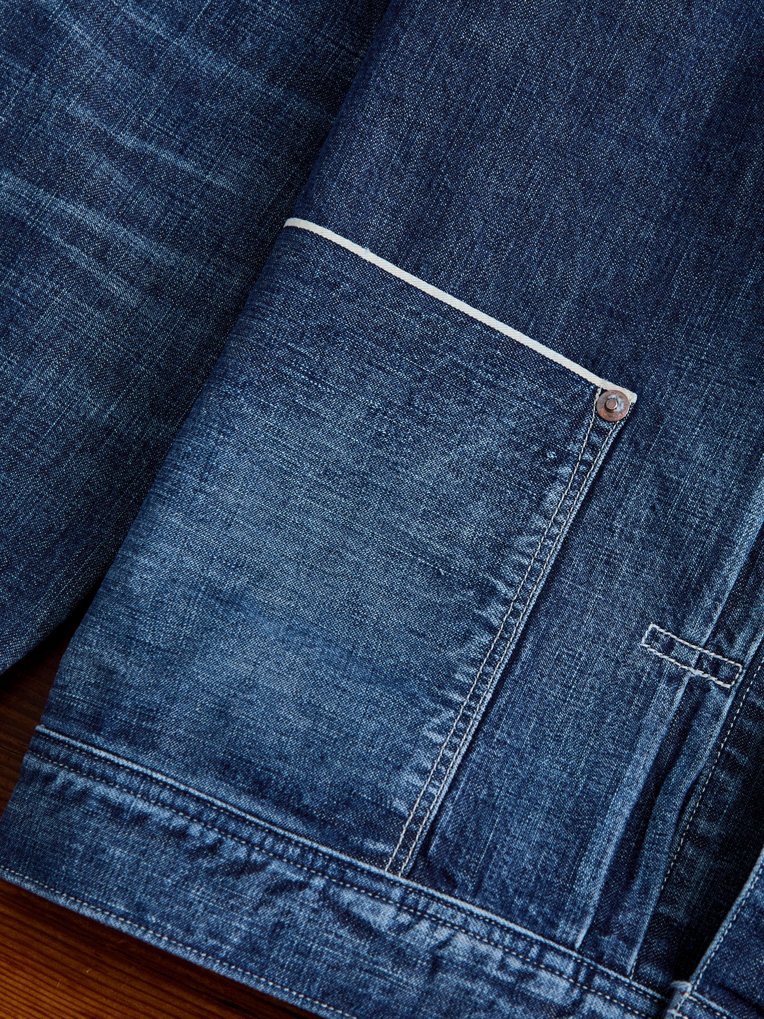 10.5oz Selvedge Denim Miner's Jacket in Washed Indigo - Image 6