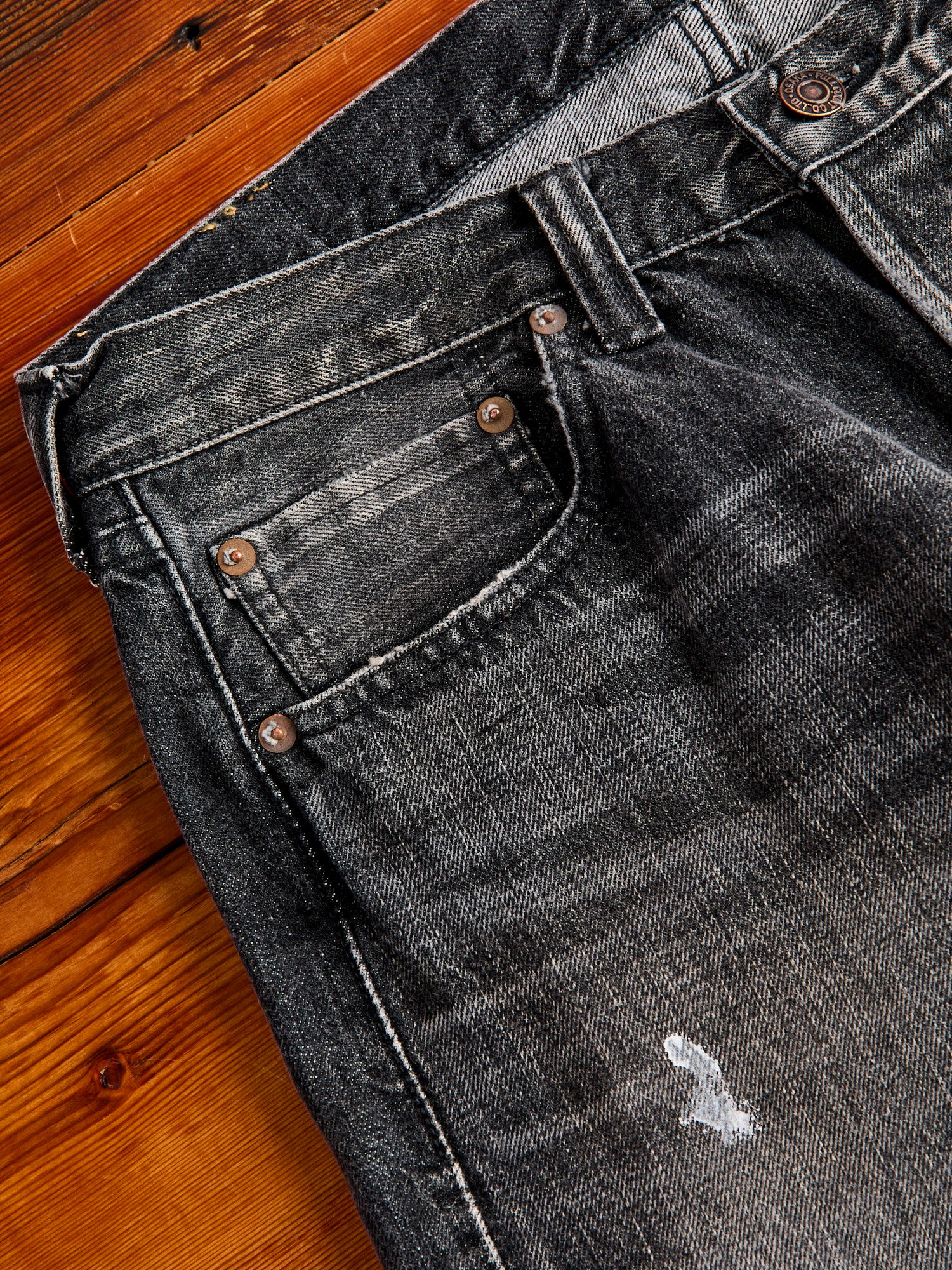 1101BKHW 13.7oz Washed Black Selvedge Denim - Classic Straight Fit - Image 7
