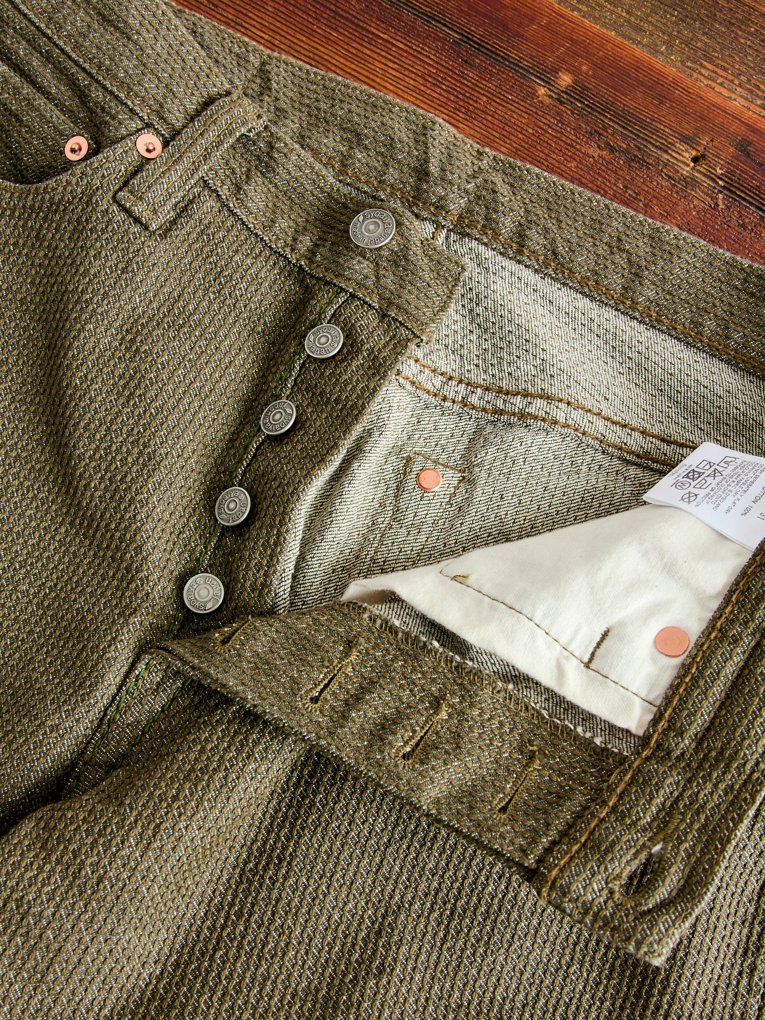 1170-2-OLV Olive Sashiko Denim - Relaxed Tapered Fit - Image 7