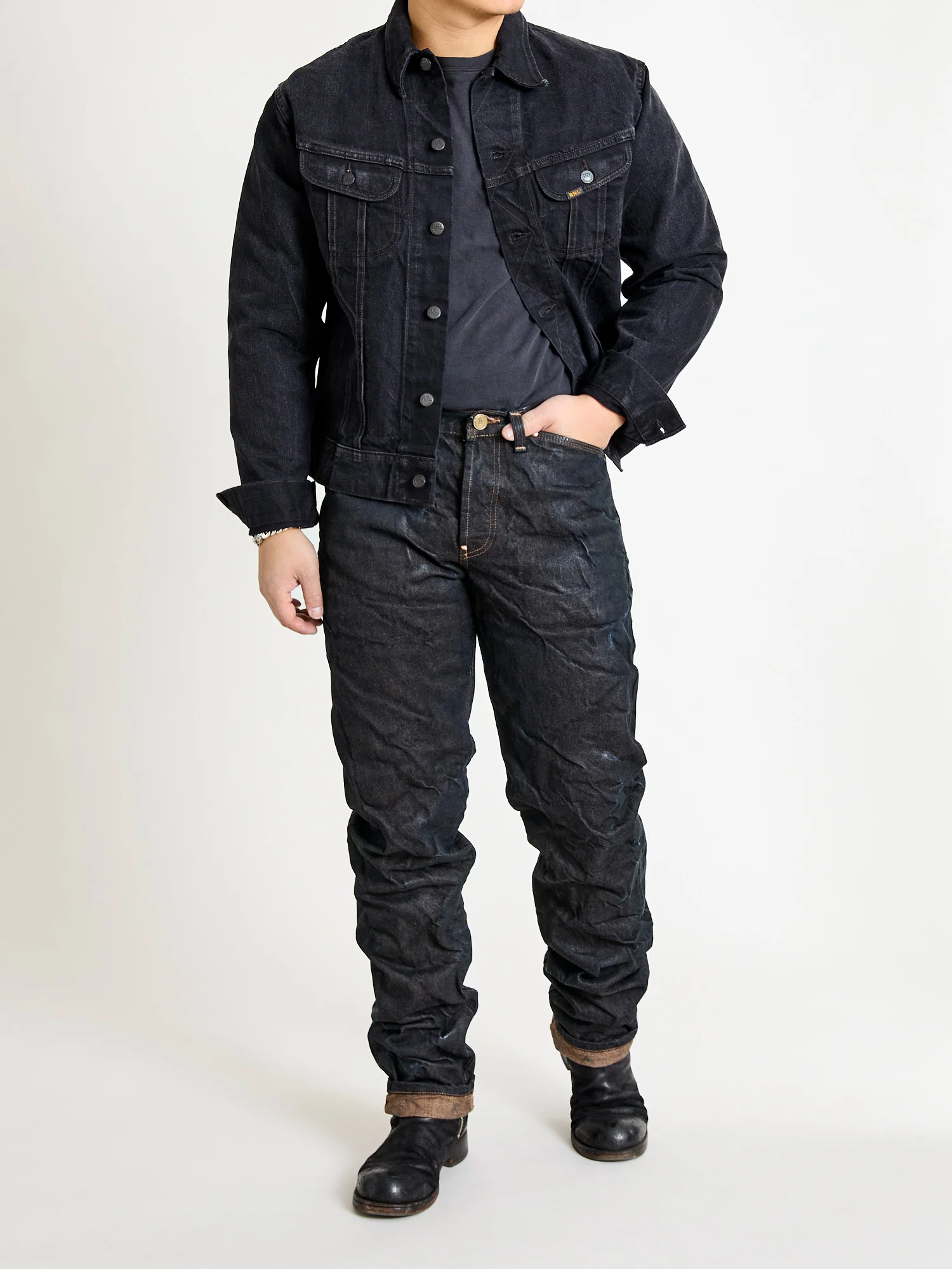 130 "Wattle Overdye" 16oz Selvedge Denim - High Rise Taper Fit - Image 15