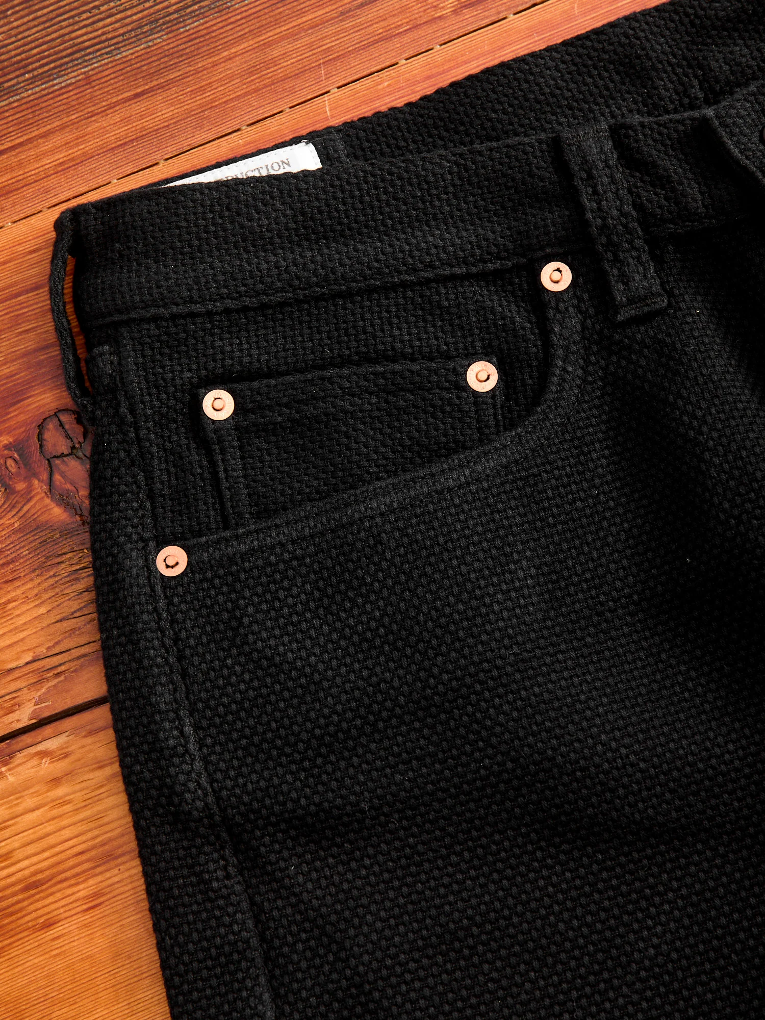 1877S "Kurozome" 14oz Deep Black Selvedge Sashiko Pants - Slim Straight Fit - Image 4