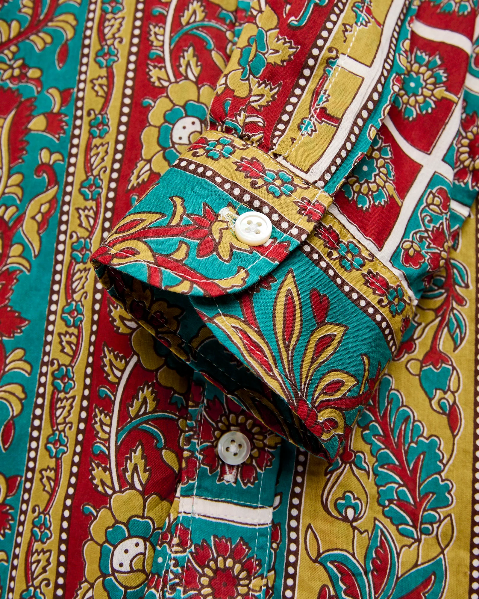 19th Century Button-Down Shirt in Jade Khaki Floral Stripe - Image 7
