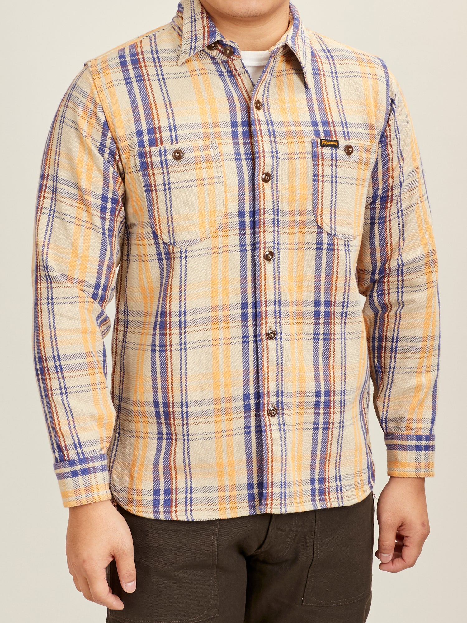 720WS Heavy Flannel Shirt in Beige - Image 2