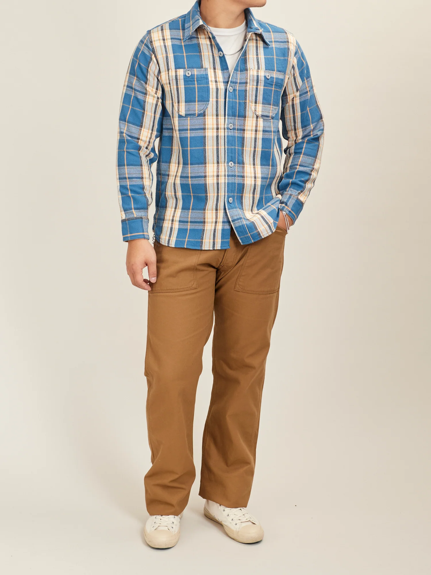 720WS Heavy Flannel Shirt in Navy - Image 11