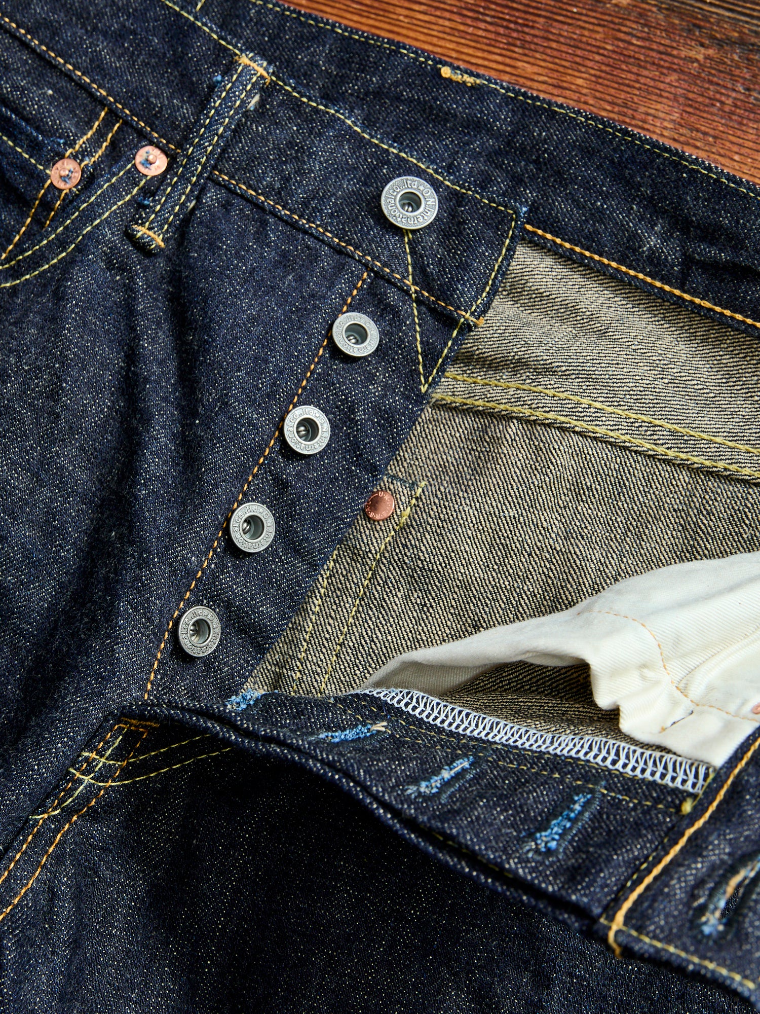 246-14KBE "Blue Oni" Indigo Beige 14oz Selvedge Denim - Clean Straight Fit - Image 9