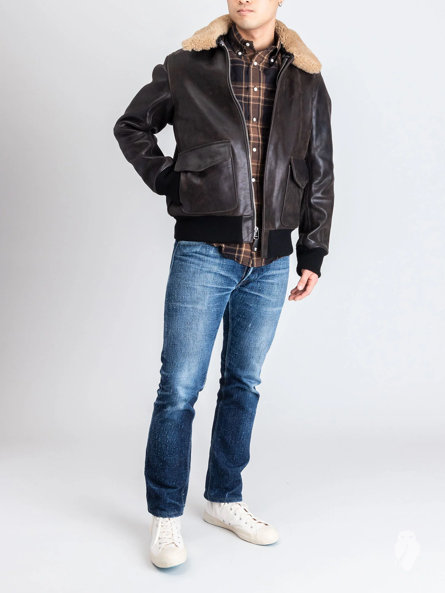 "3sixteen x Schott NYC" A2 Leather Flight Jacket in Black - Image 15