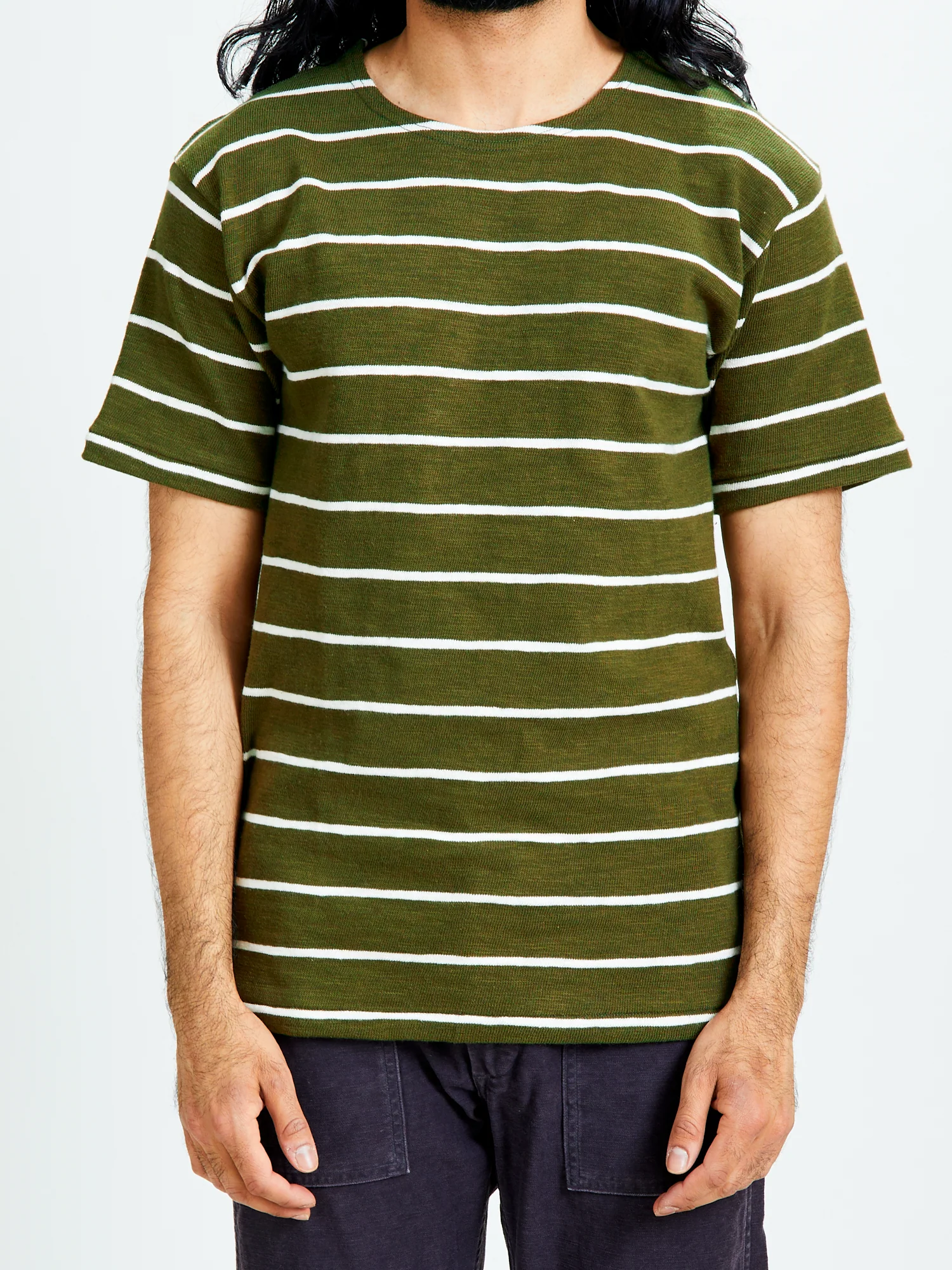 4087 Loopwheel Stripe Tee in Green - Image 2