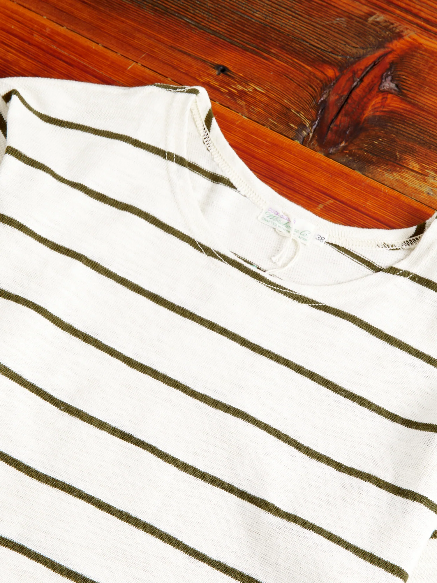 4087 Loopwheel Stripe Tee in Off White - Image 3