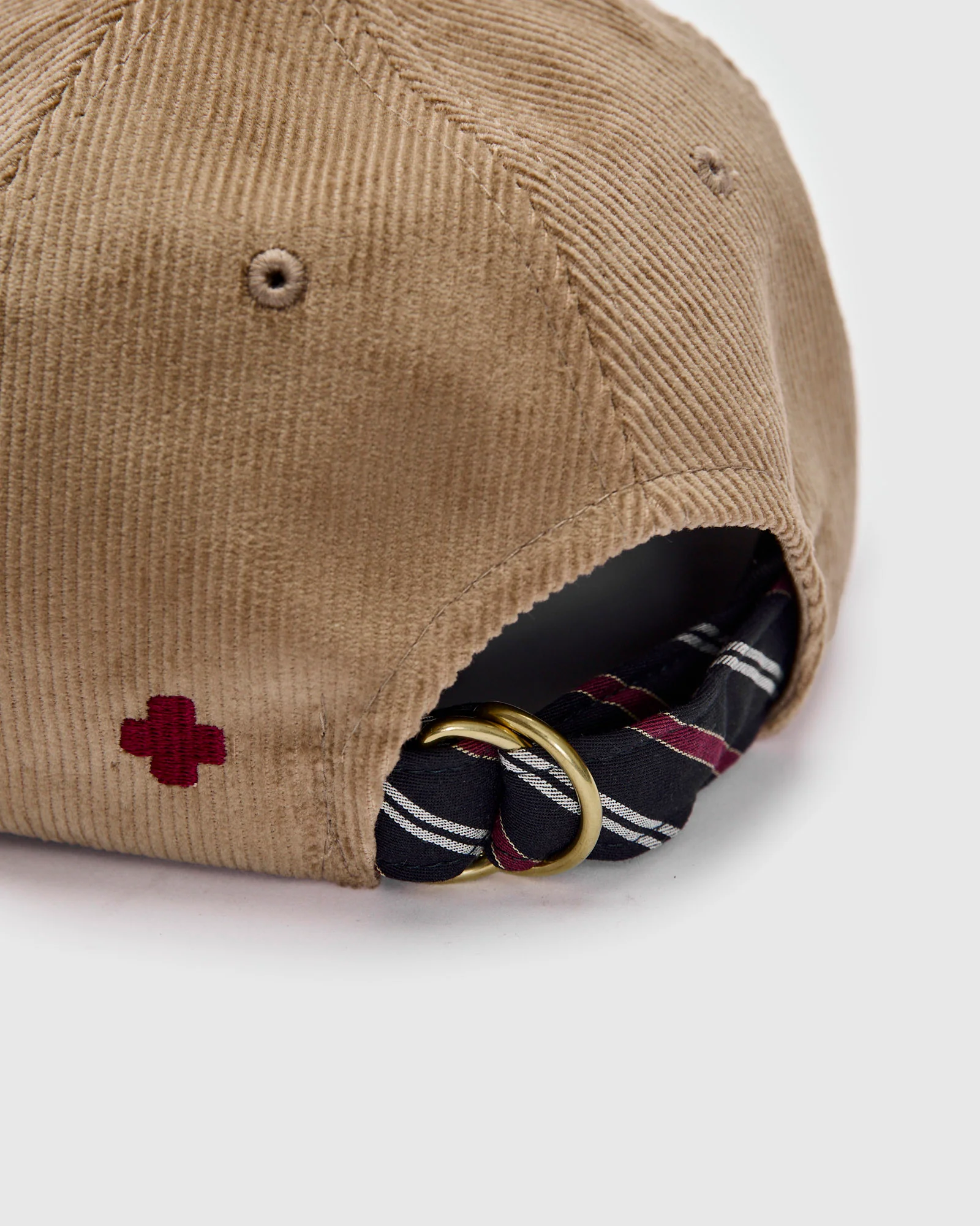 6-Panel Regimental Strap Corduroy Cap in Beige - Image 5