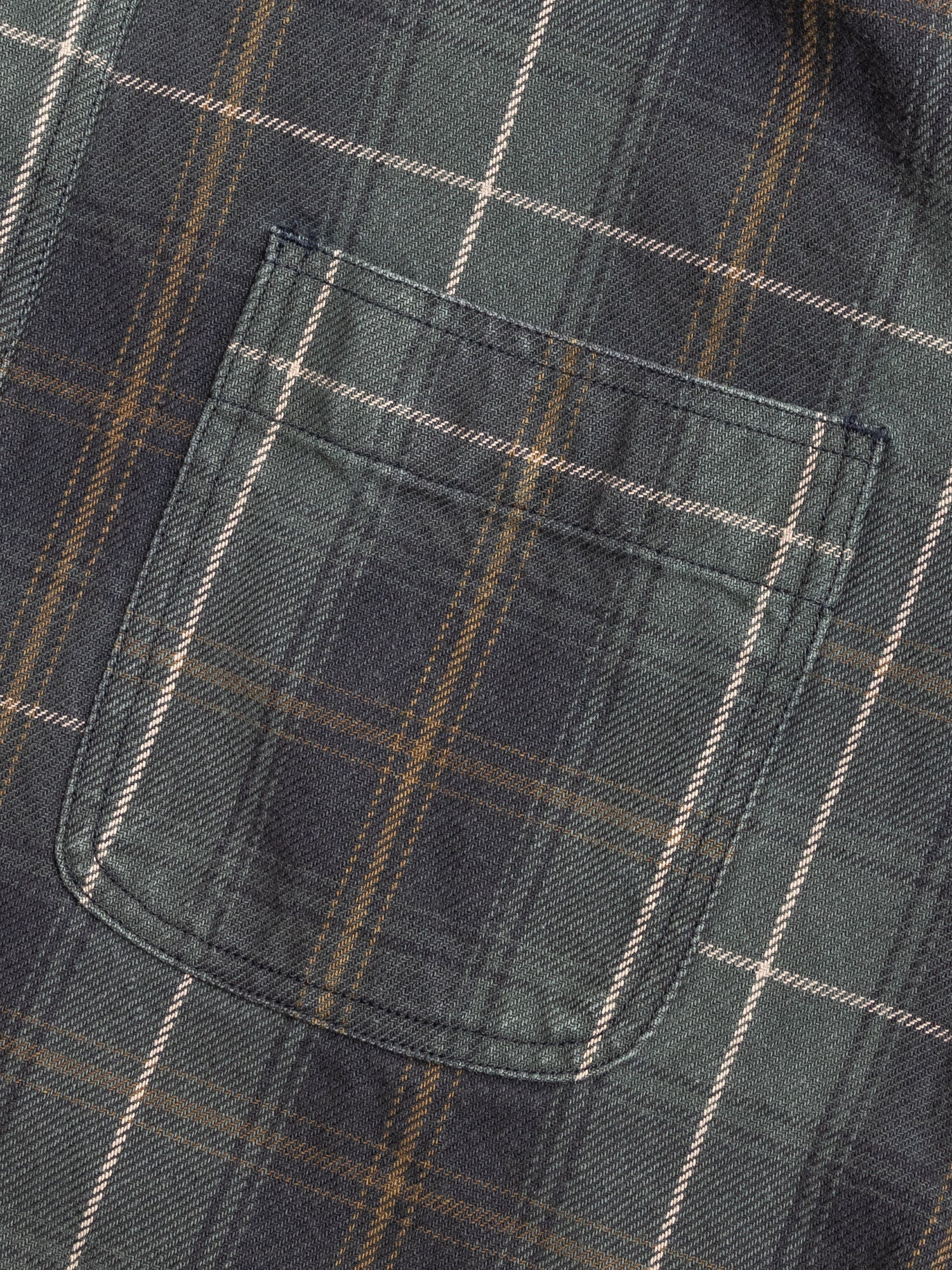 730WS Heavy Washed Flannel Shirt in Olive Check - Image 4