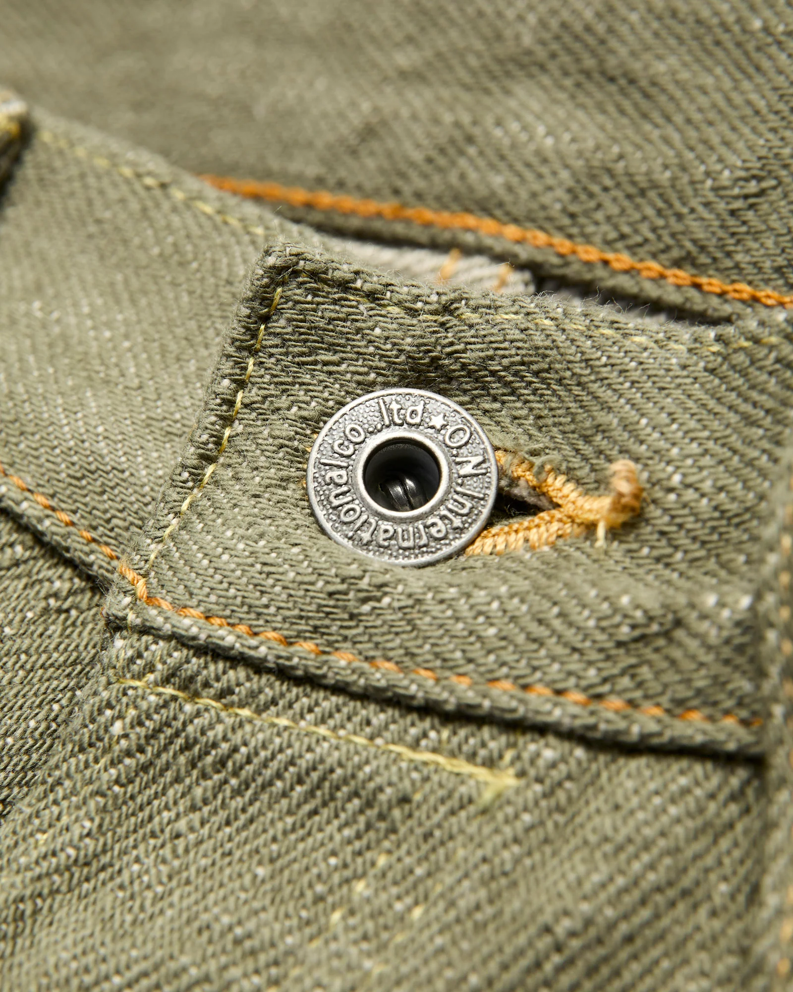 822-OLD18 "Olive" 18oz Low Tension Olive Selvedge Denim - Super Wide Tapered Fit - Image 6