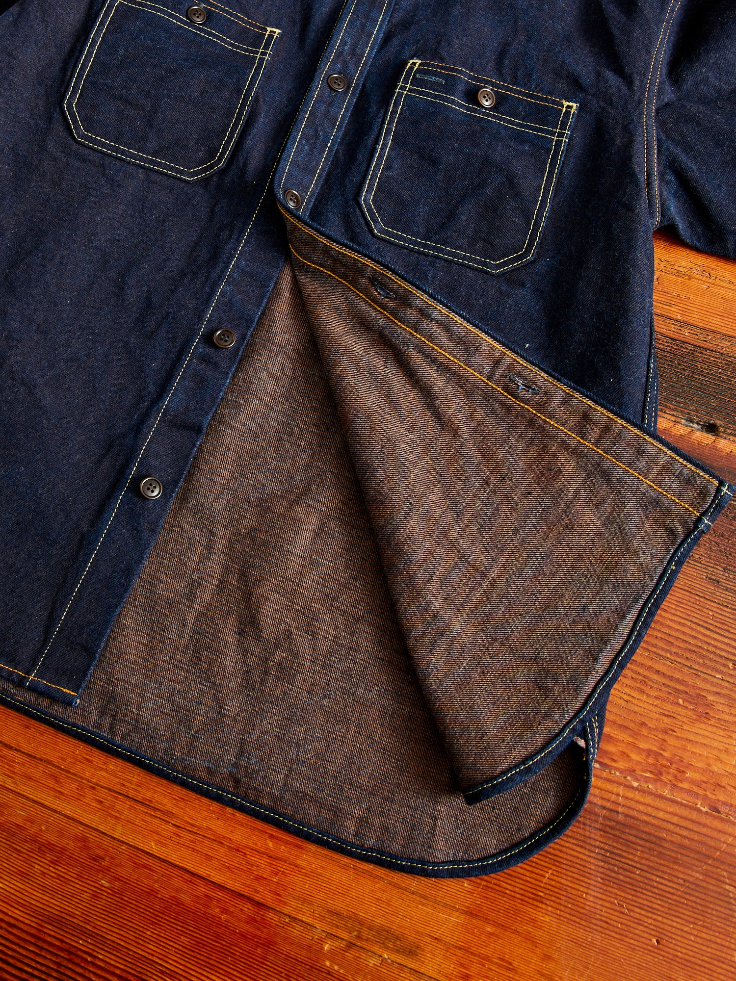 Aishibuzome Selvedge Denim Work Shirt in Indigo - Image 8