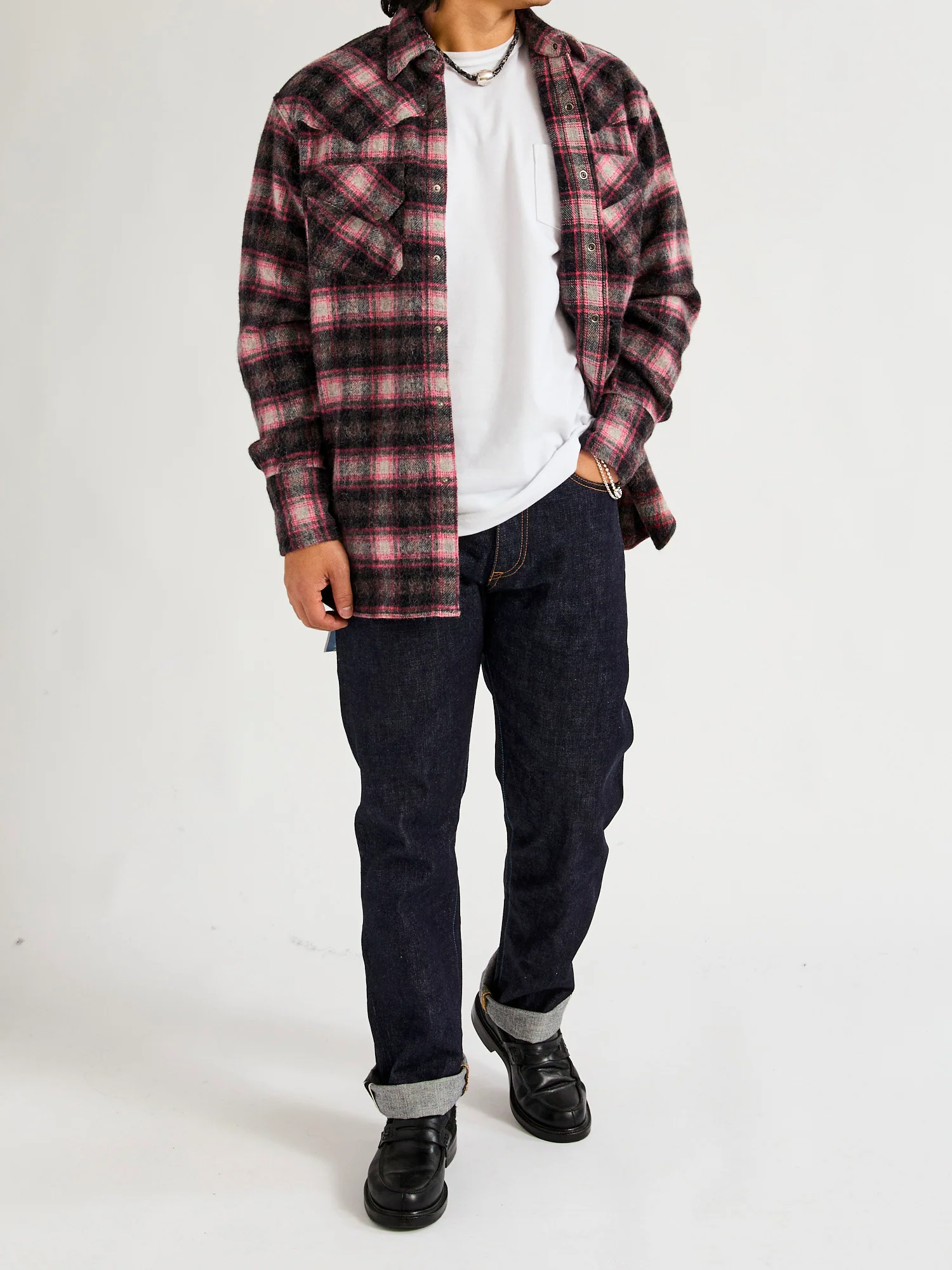 Alpaca Shaggy Western Button-Down Shirt in Black/Red - Image 9