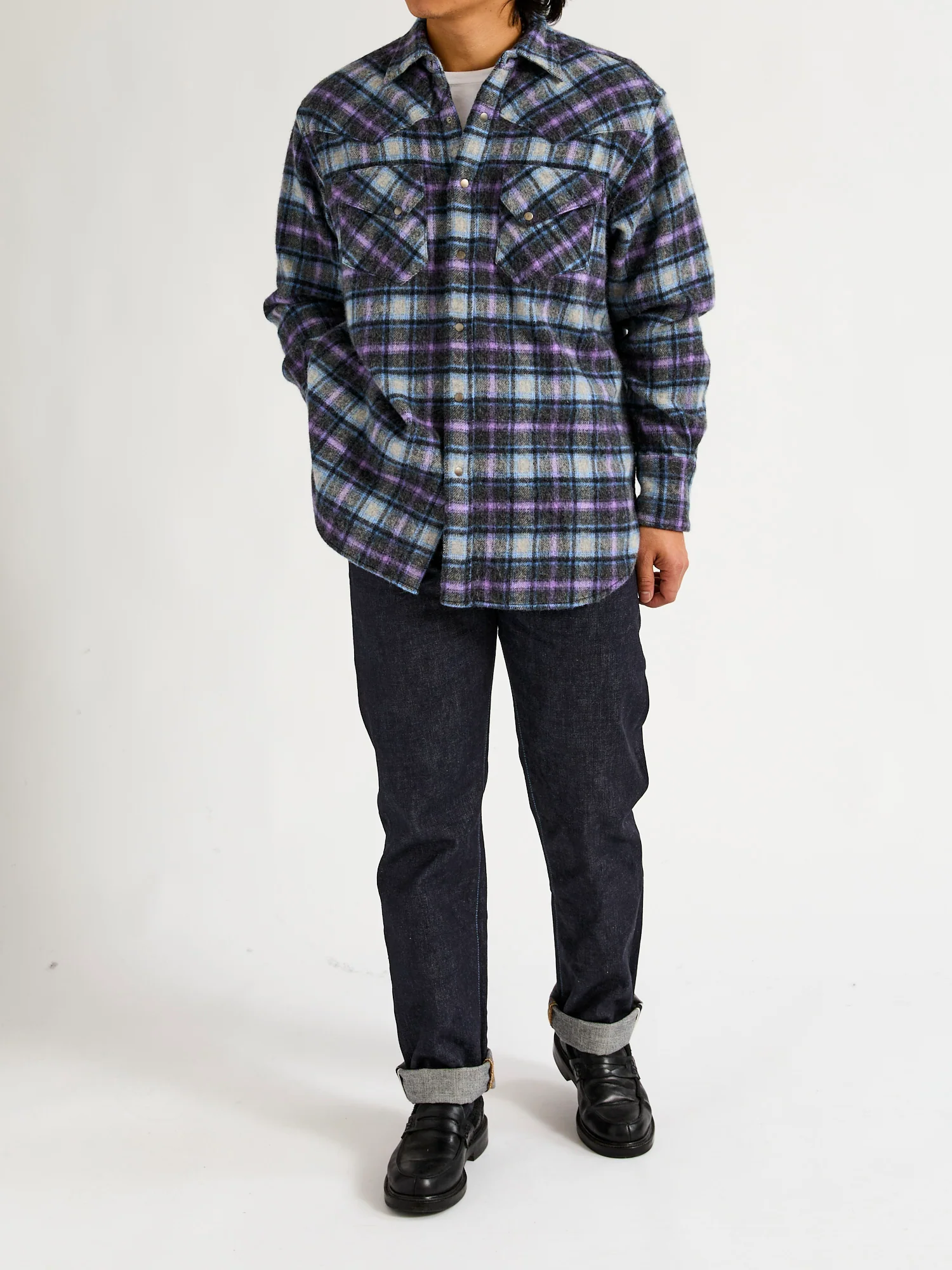 Alpaca Shaggy Western Button-Down Shirt in Purple - Image 9