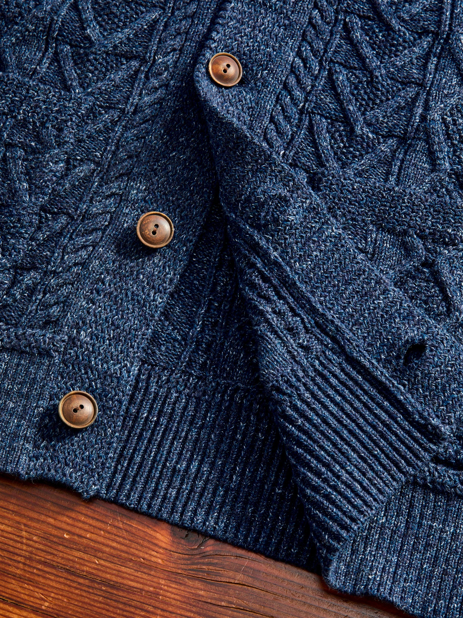 Aran-Knit Shawl Collar Cardigan in Navy Heather - Image 8