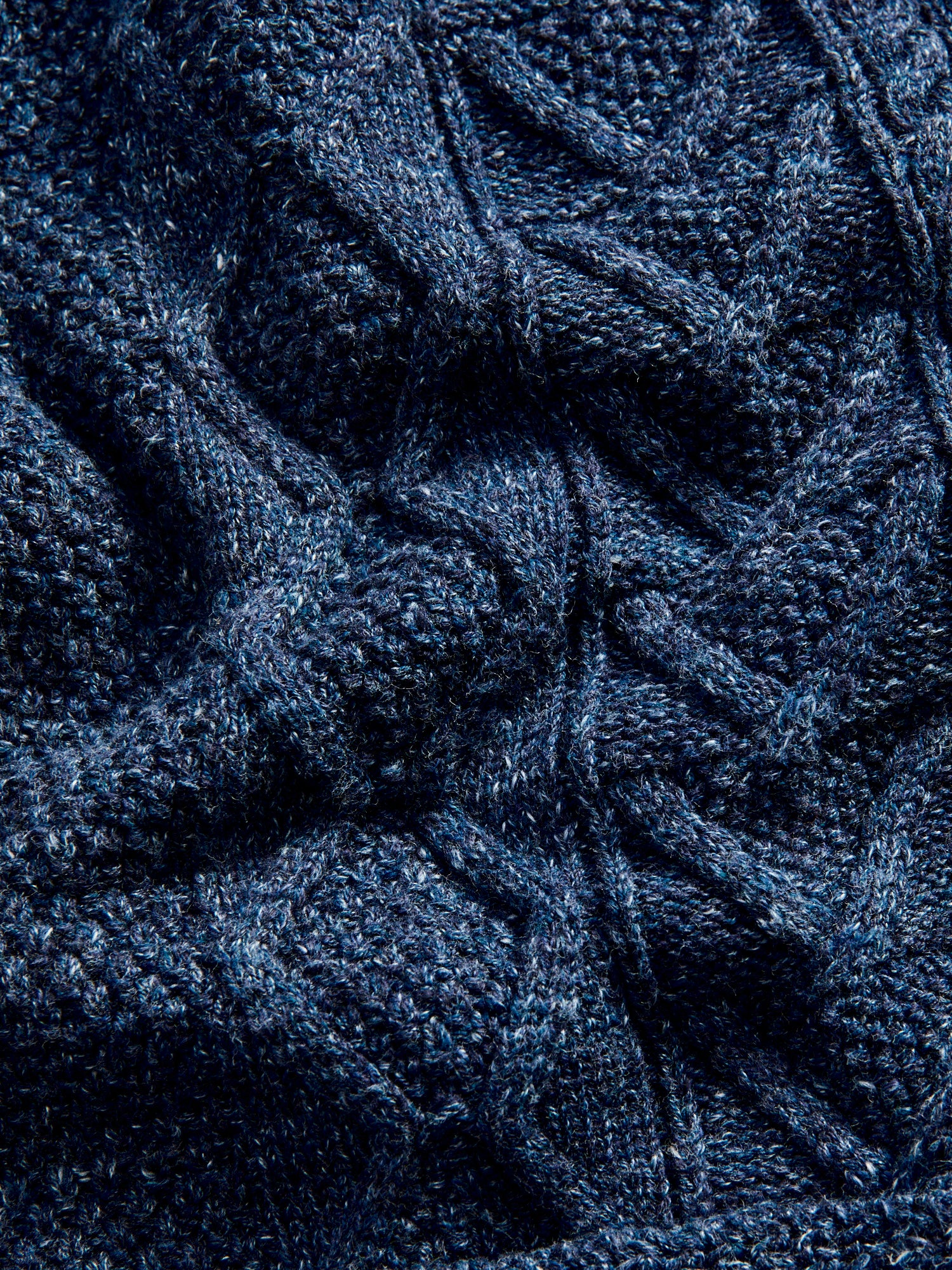 Aran-Knit Shawl Collar Cardigan in Navy Heather - Image 9