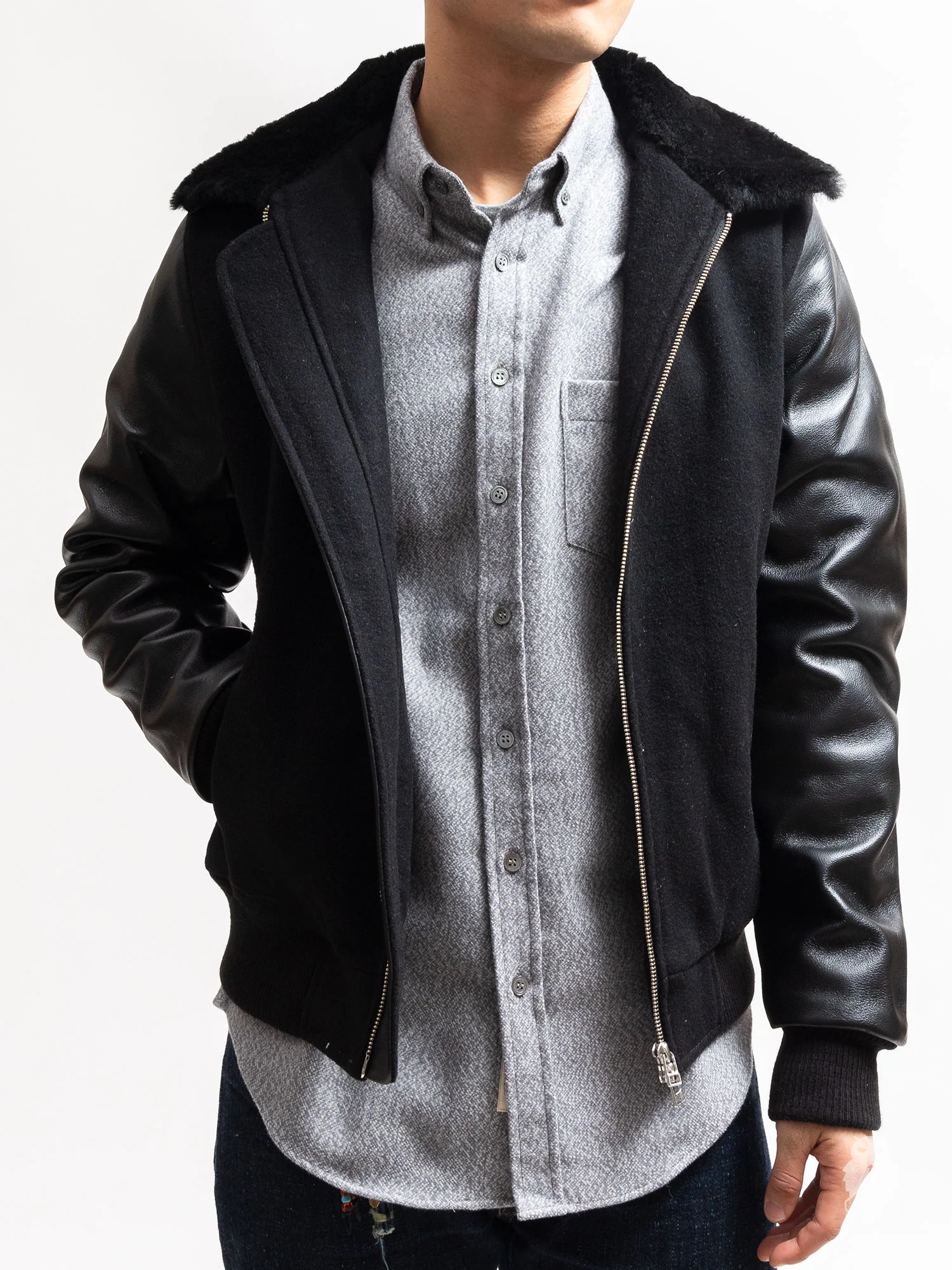 Aviator Jacket in Double Black - Image 2