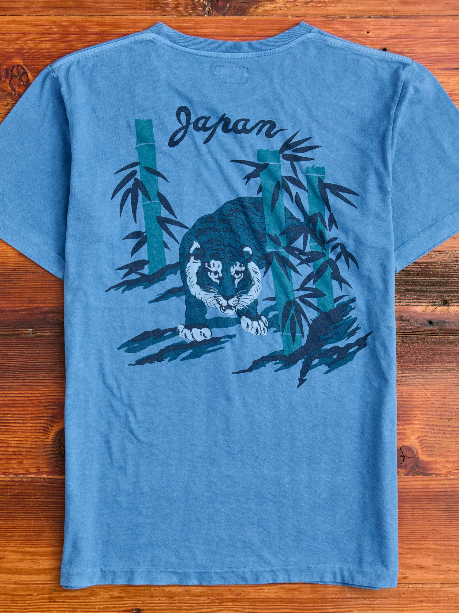"Bamboo and Tiger" Bassen Pocket T-Shirt in Indigo - Image 4