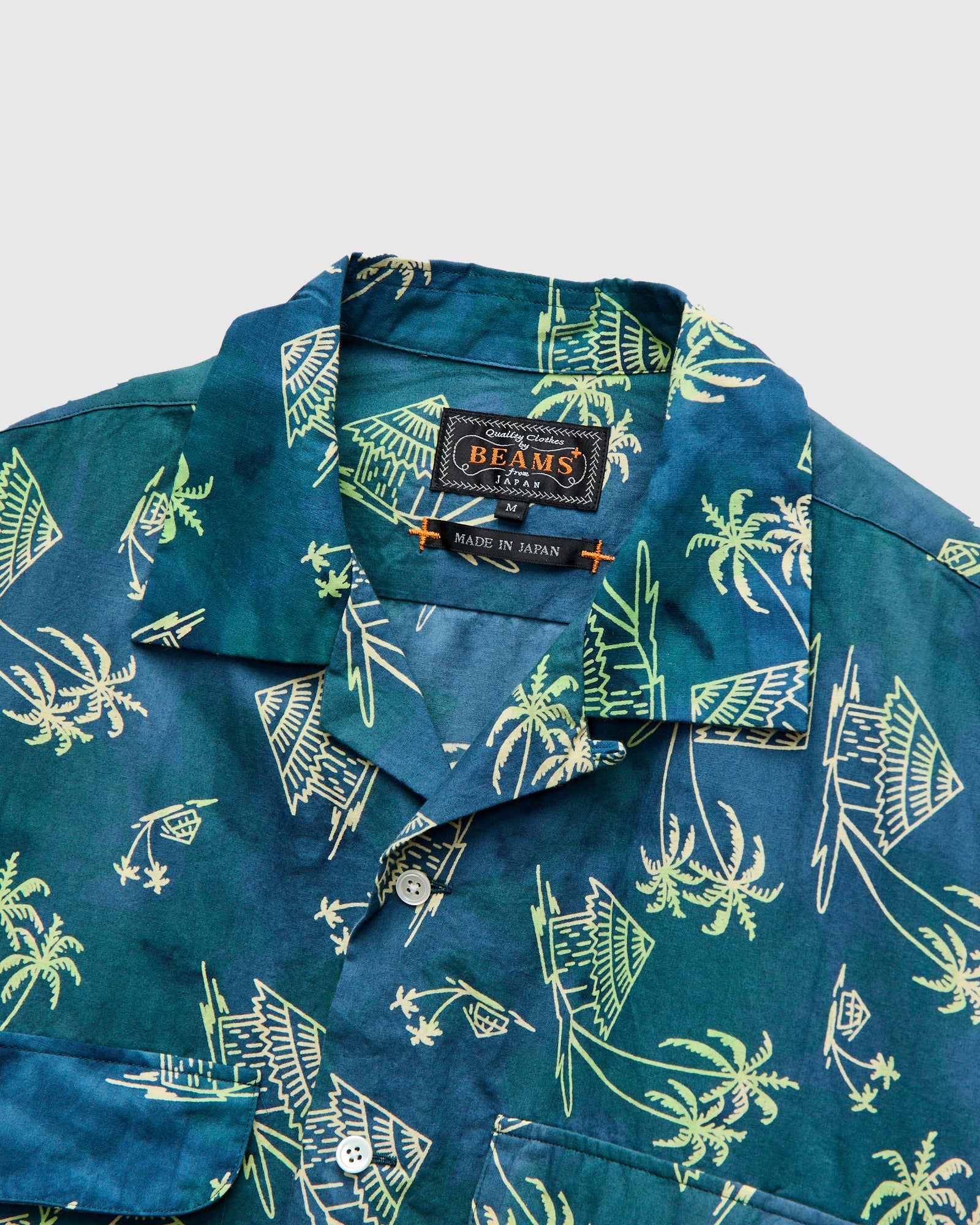 Batik Print Open Collar Shirt in Green Splash - Image 4