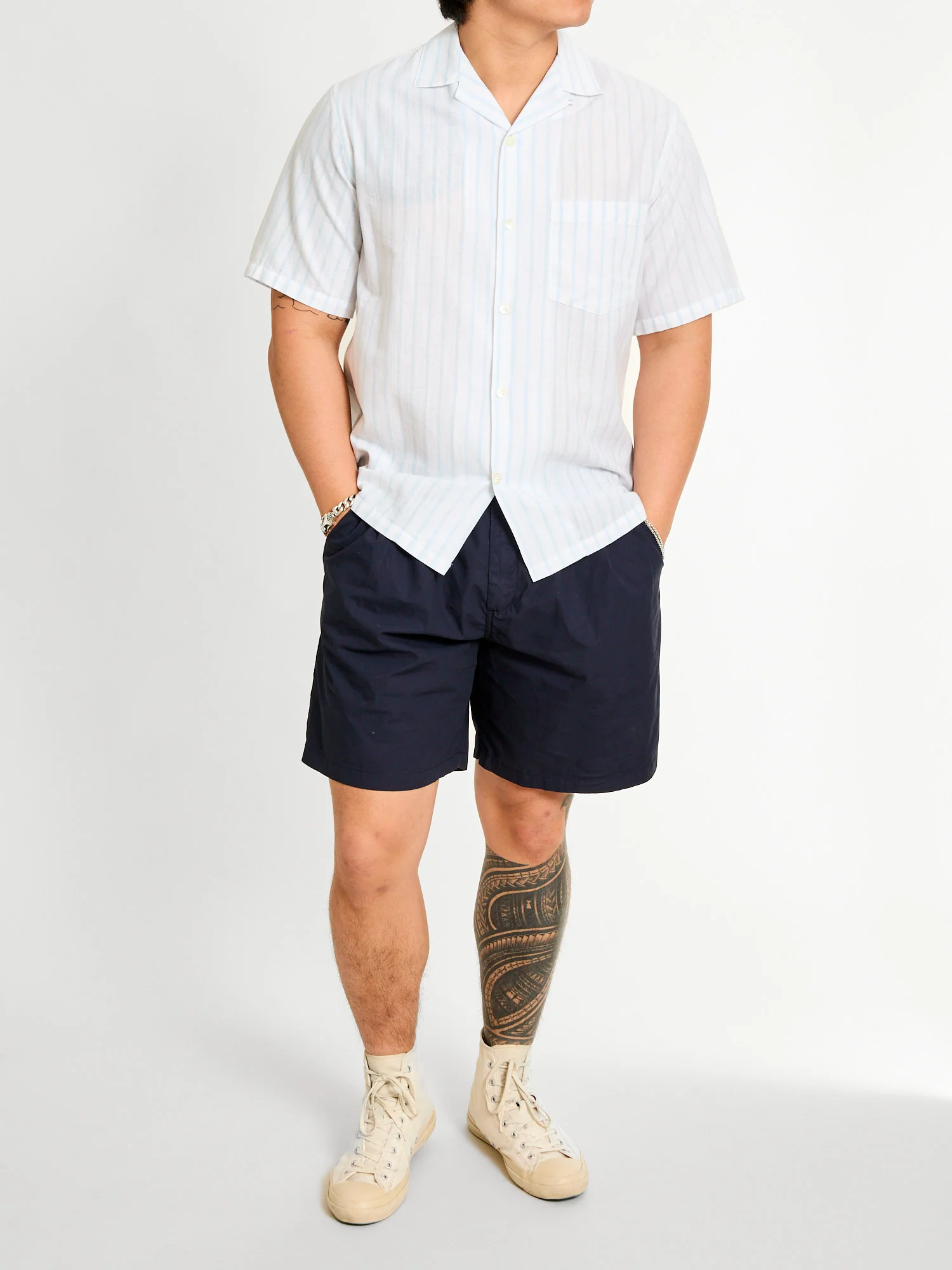 Beach Cabin Button-Up Shirt in Sky - Image 10