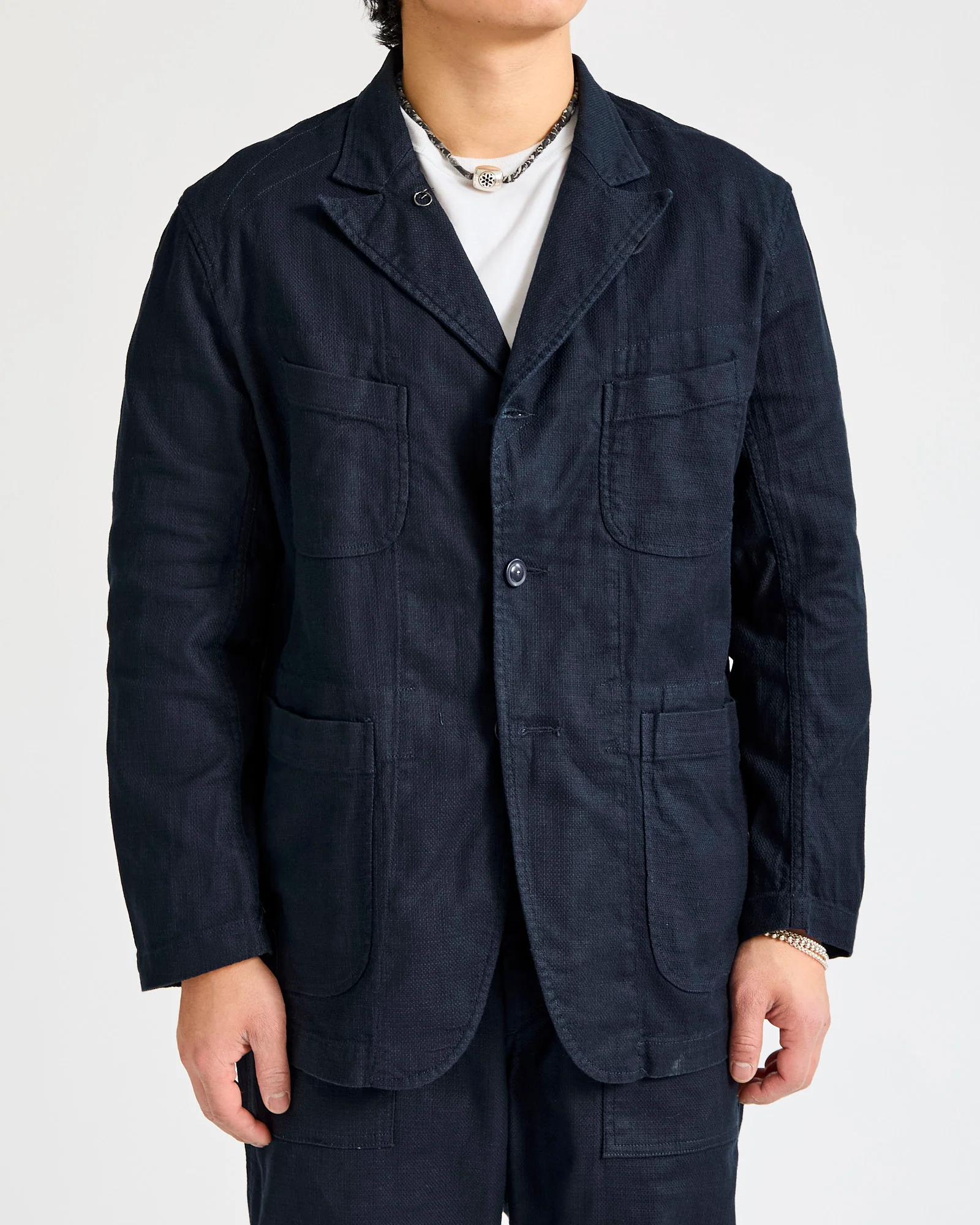 Bedford Jacket in Dark Navy Cotton Linen Java Cloth - Image 2