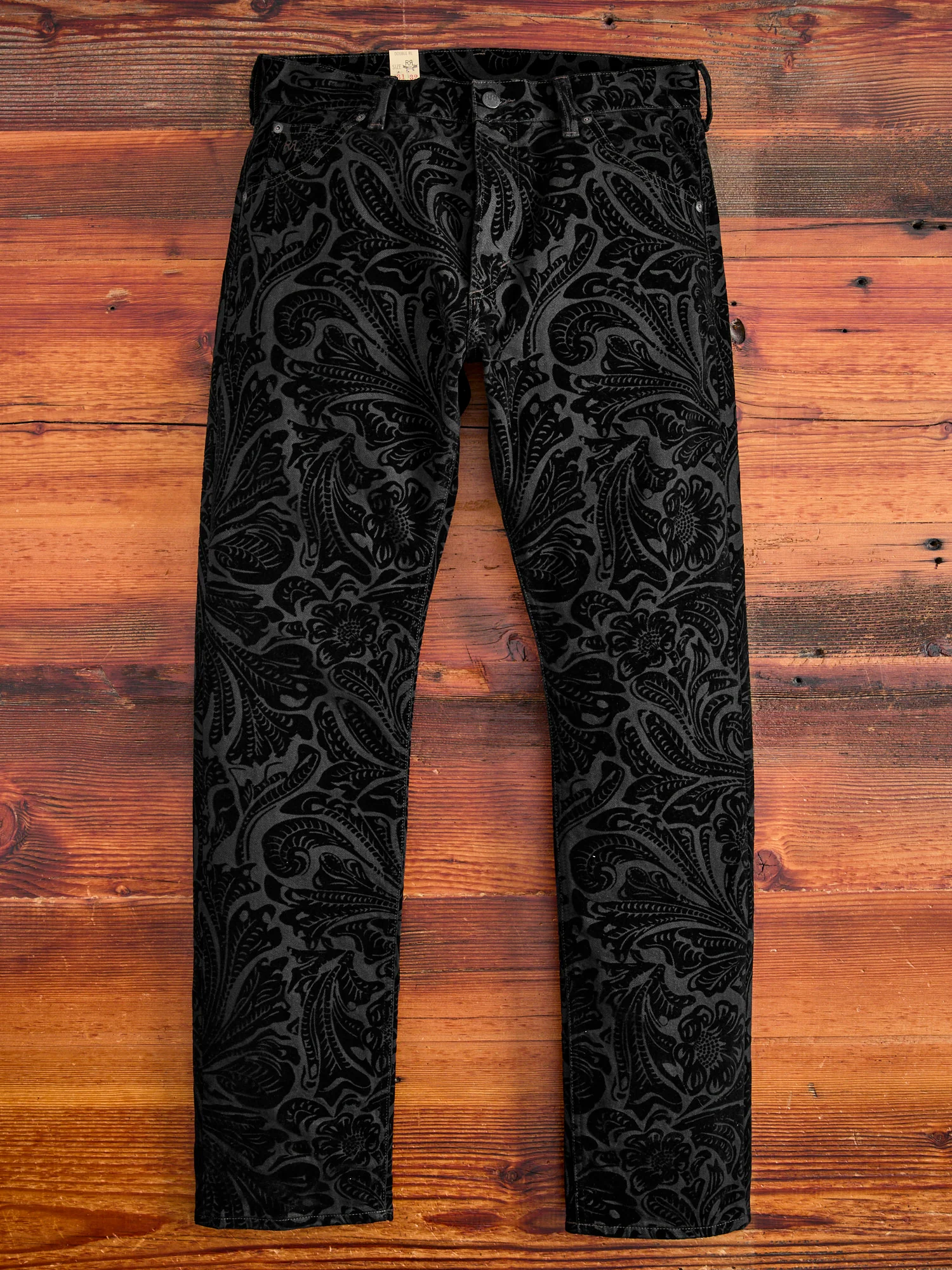 "Black Floral" 12oz Flocked Denim - High Slim Fit - Image 15