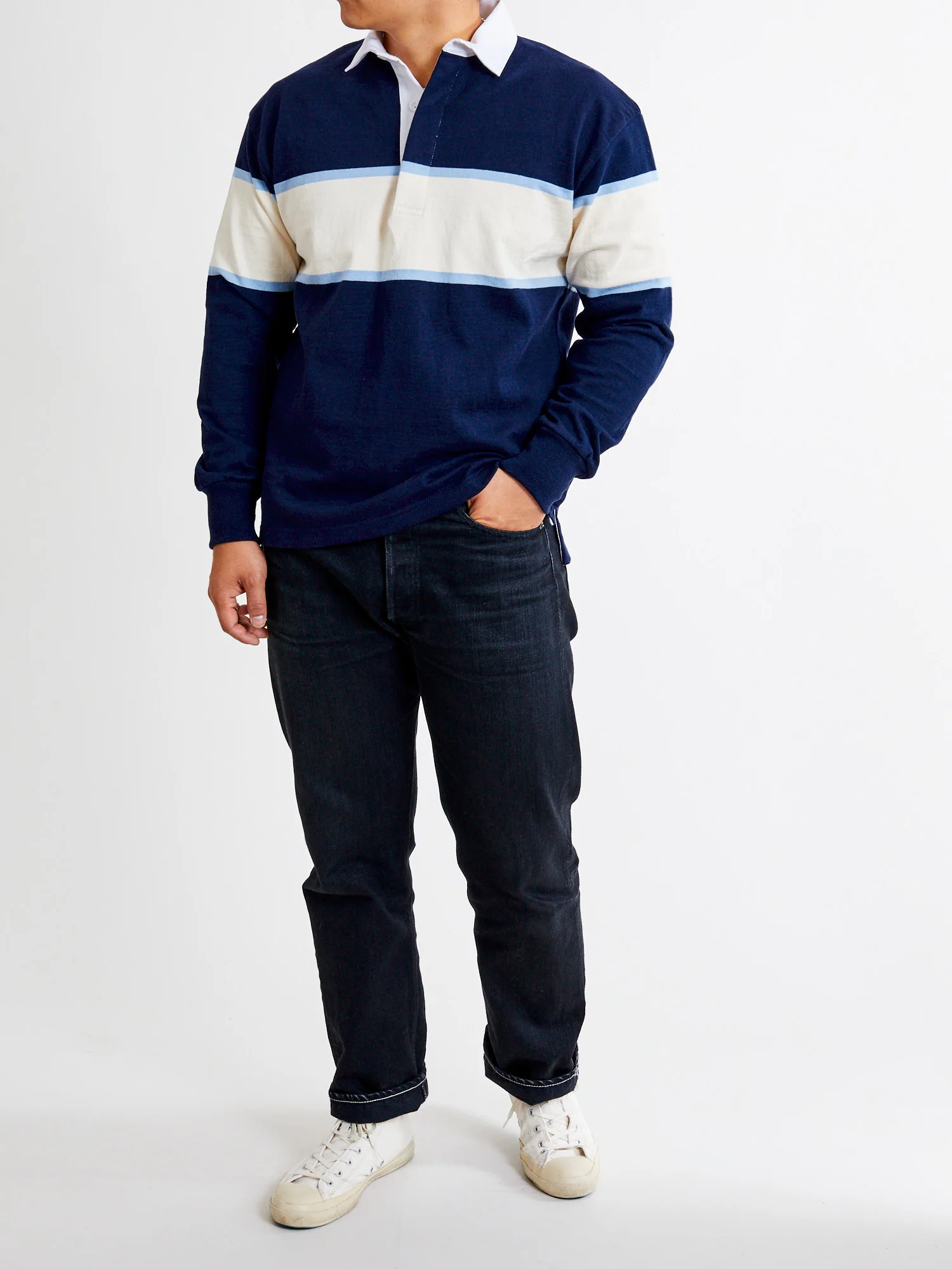 Border Stripe Rugby Shirt in Navy Natural - Image 8