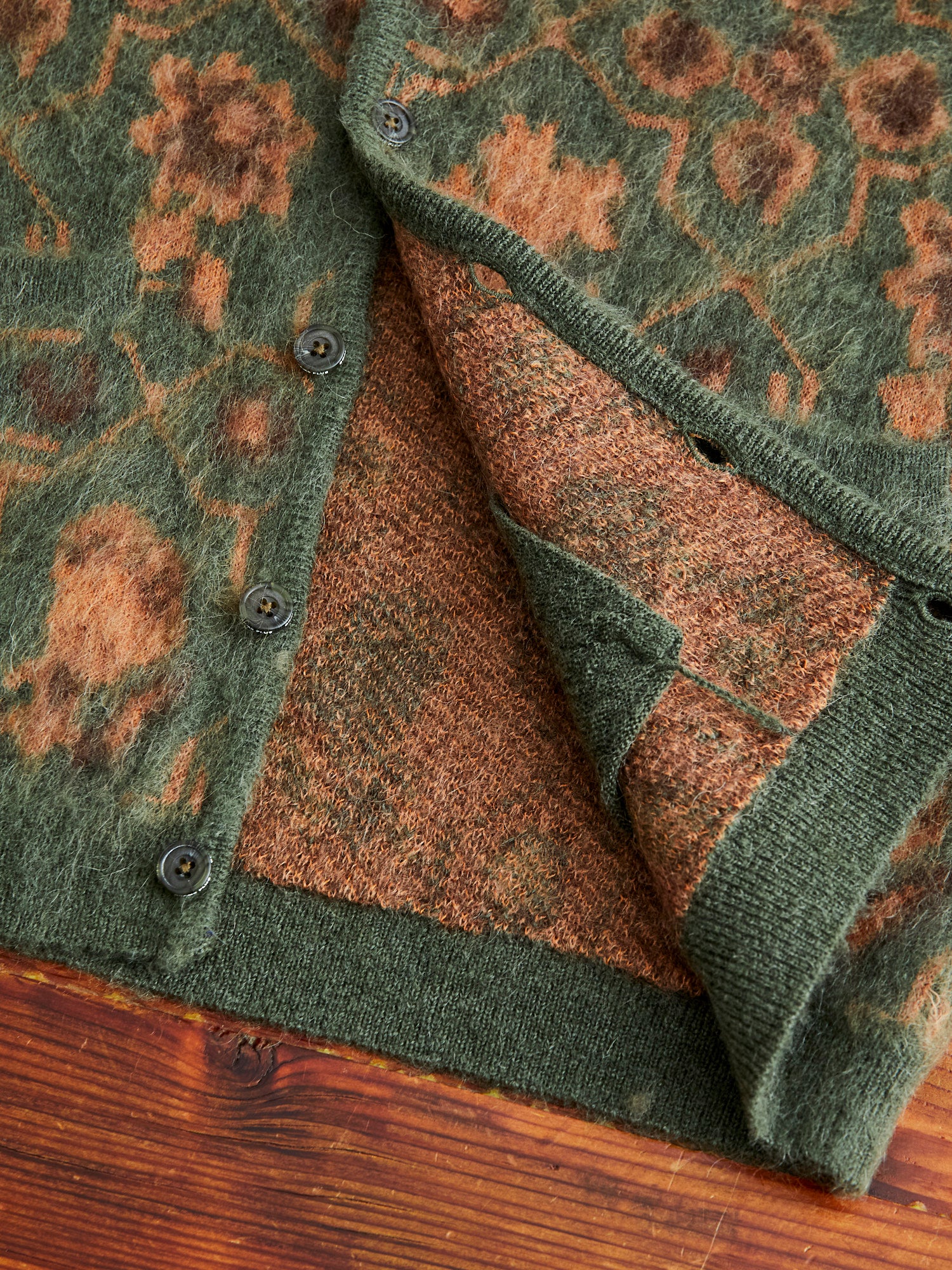 Botanical Pattern Jacquard Cardigan in Olive - Image 7