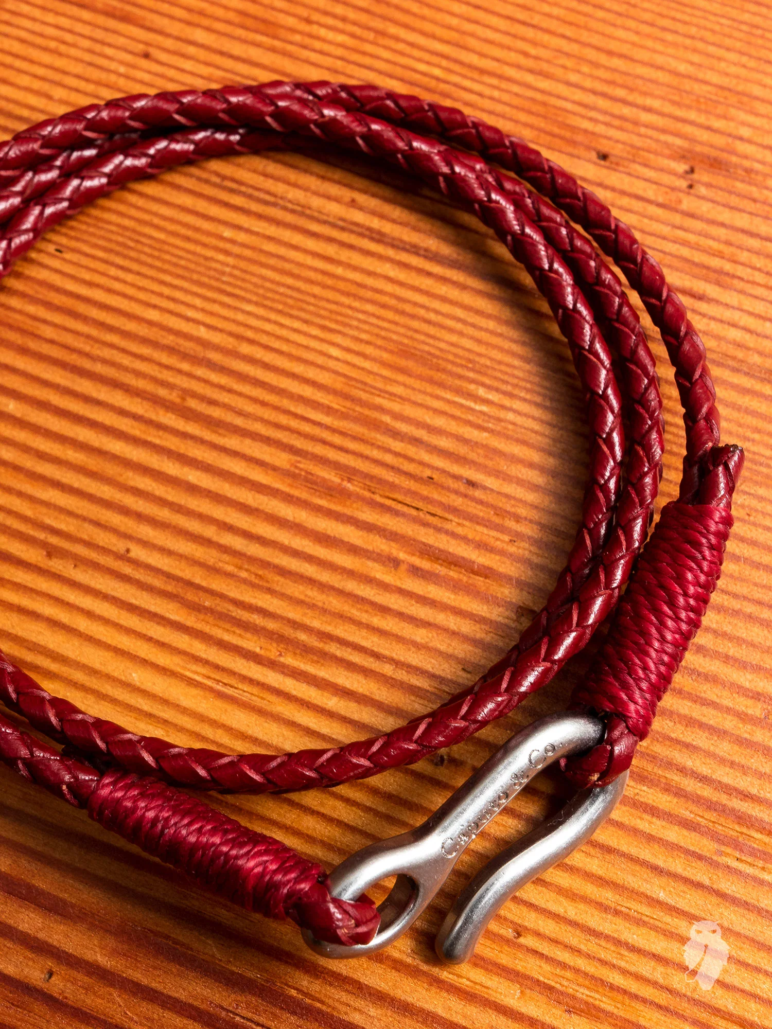 Braided Leather Triple Wrap Bracelet in Burgundy - Image 2
