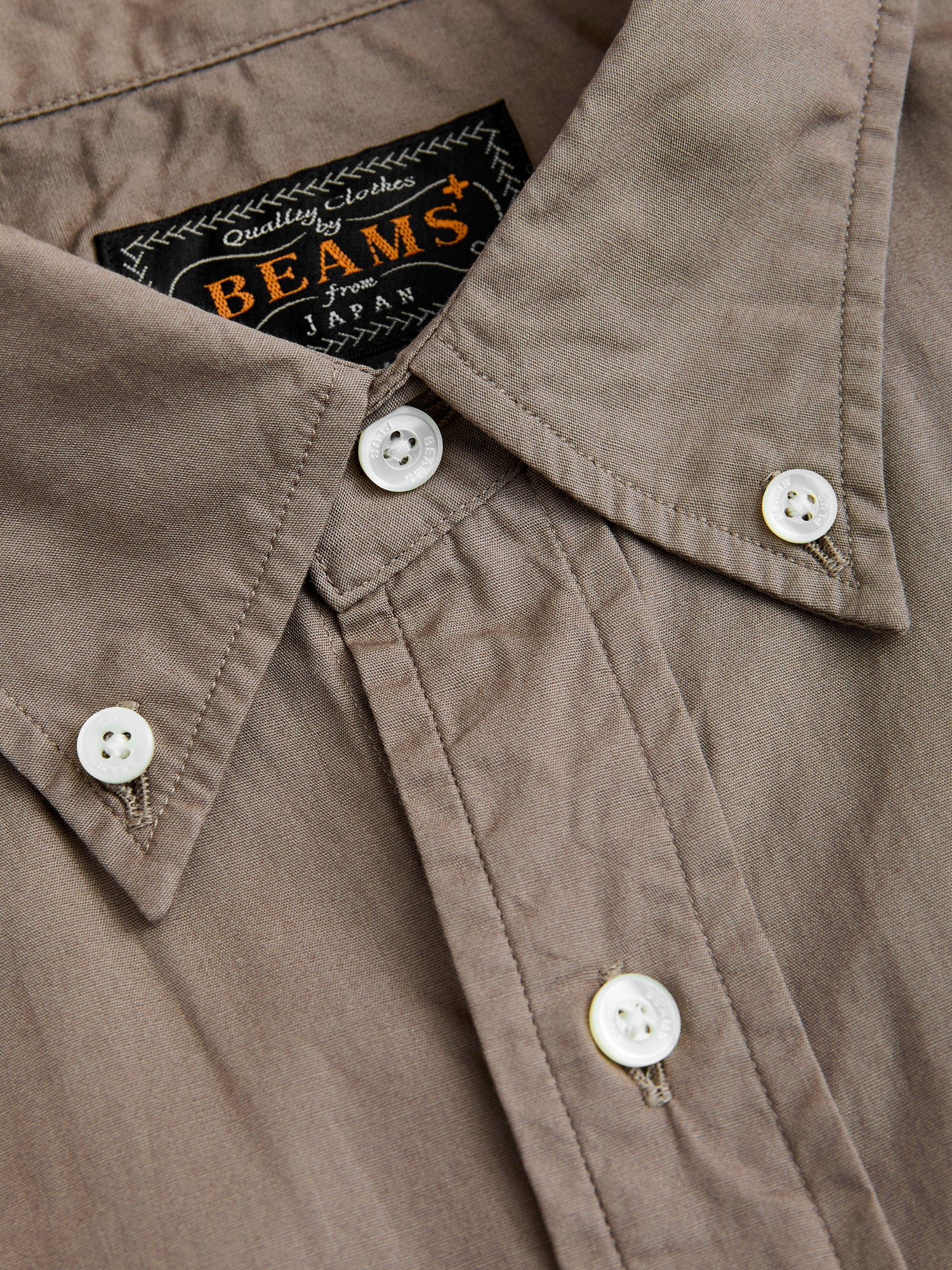 Broad Cloth Short Sleeve Button-Down Shirt in Beige - Image 6
