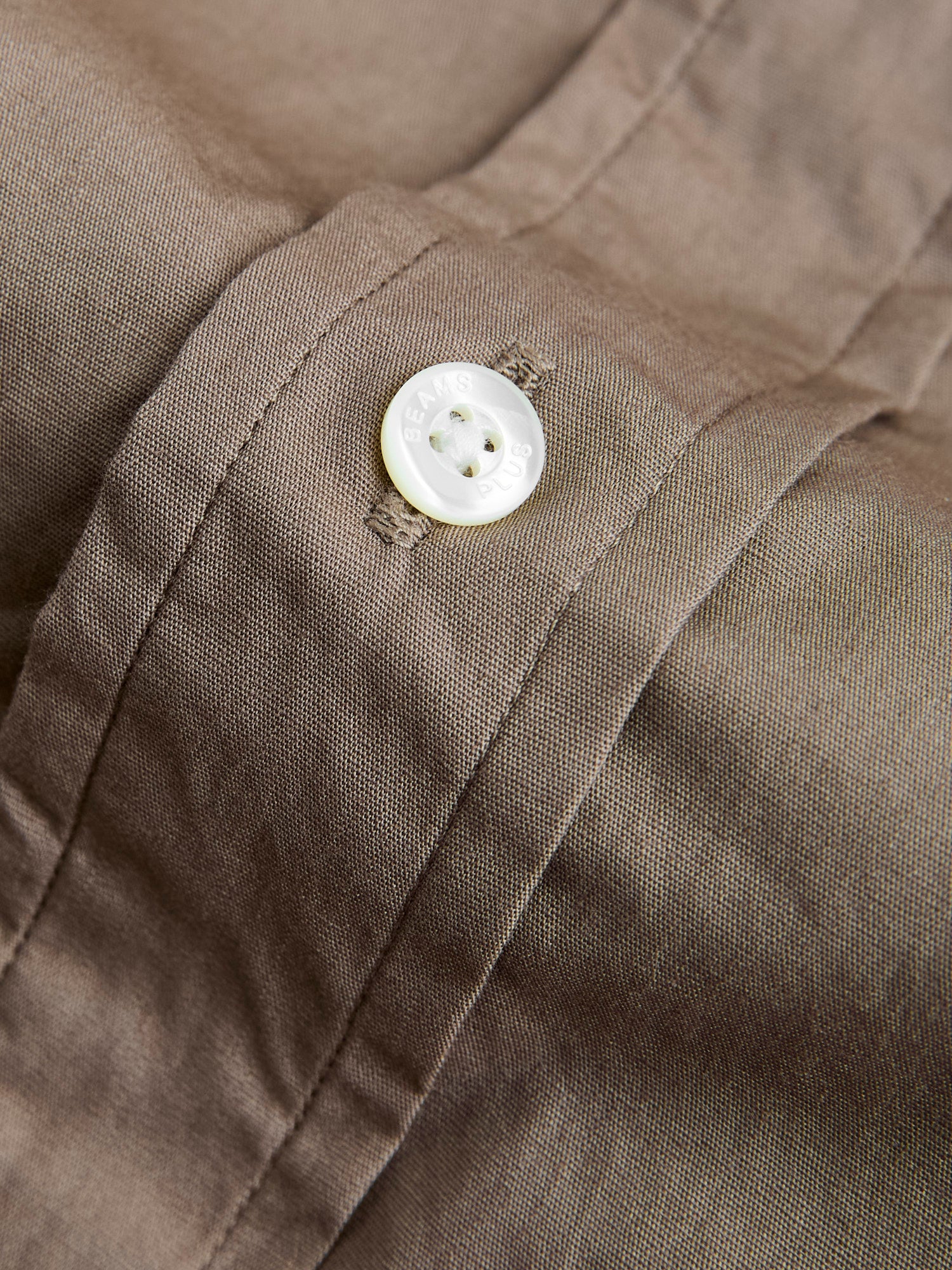Broad Cloth Short Sleeve Button-Down Shirt in Beige - Image 7