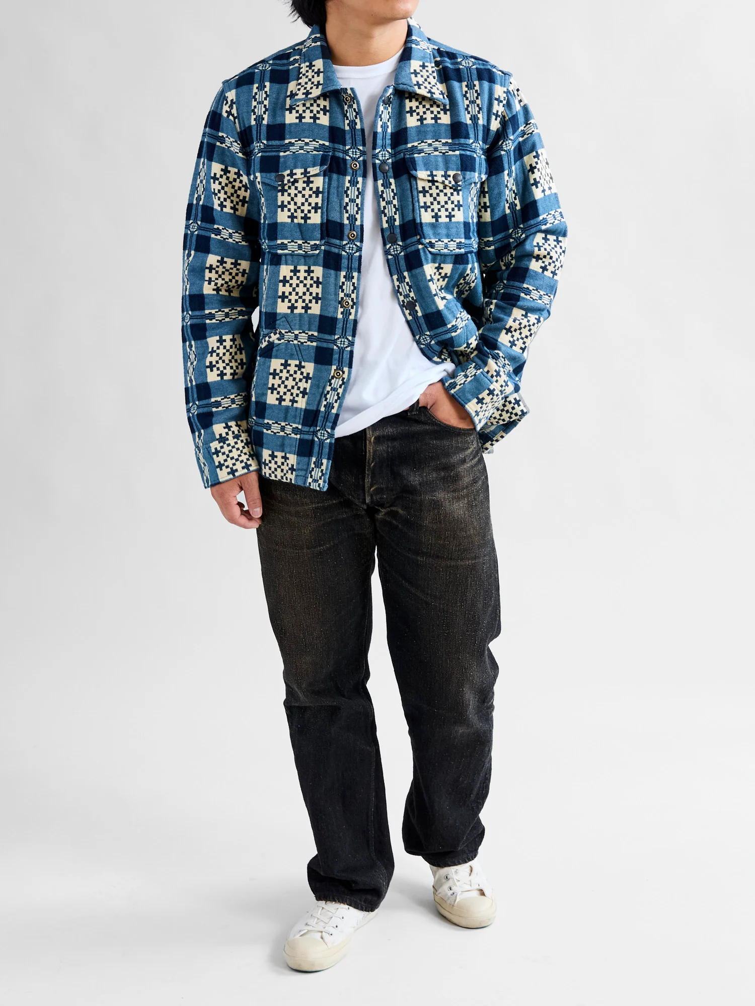Brown Bear Overshirt in Creme Navy - Image 10