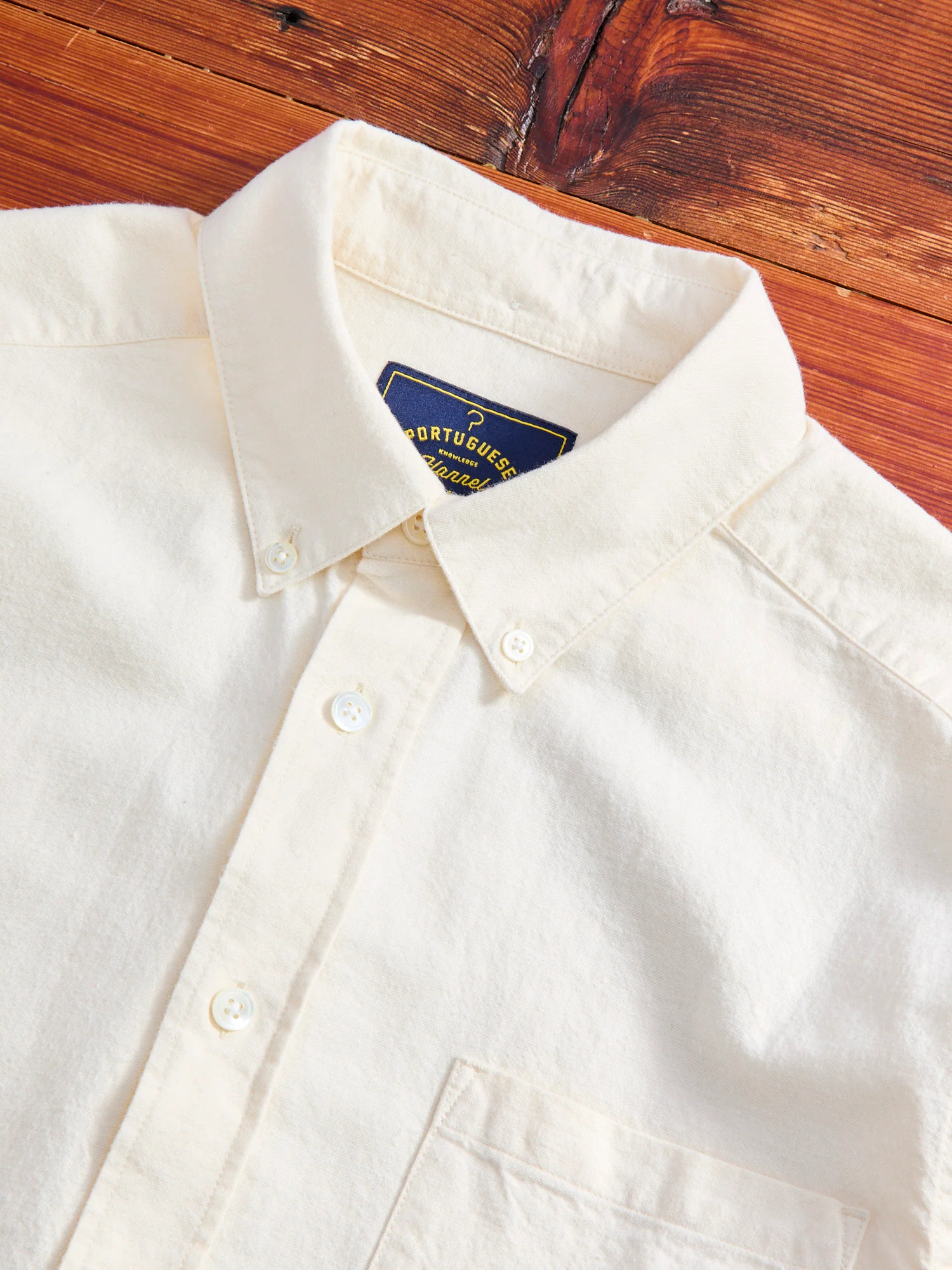 Brushed Oxford Button-Up Shirt in Ecru - Image 3