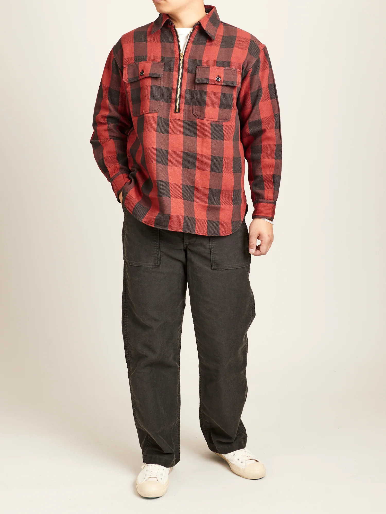 Buffalo Check Half-Zip Pullover in Red - Image 10