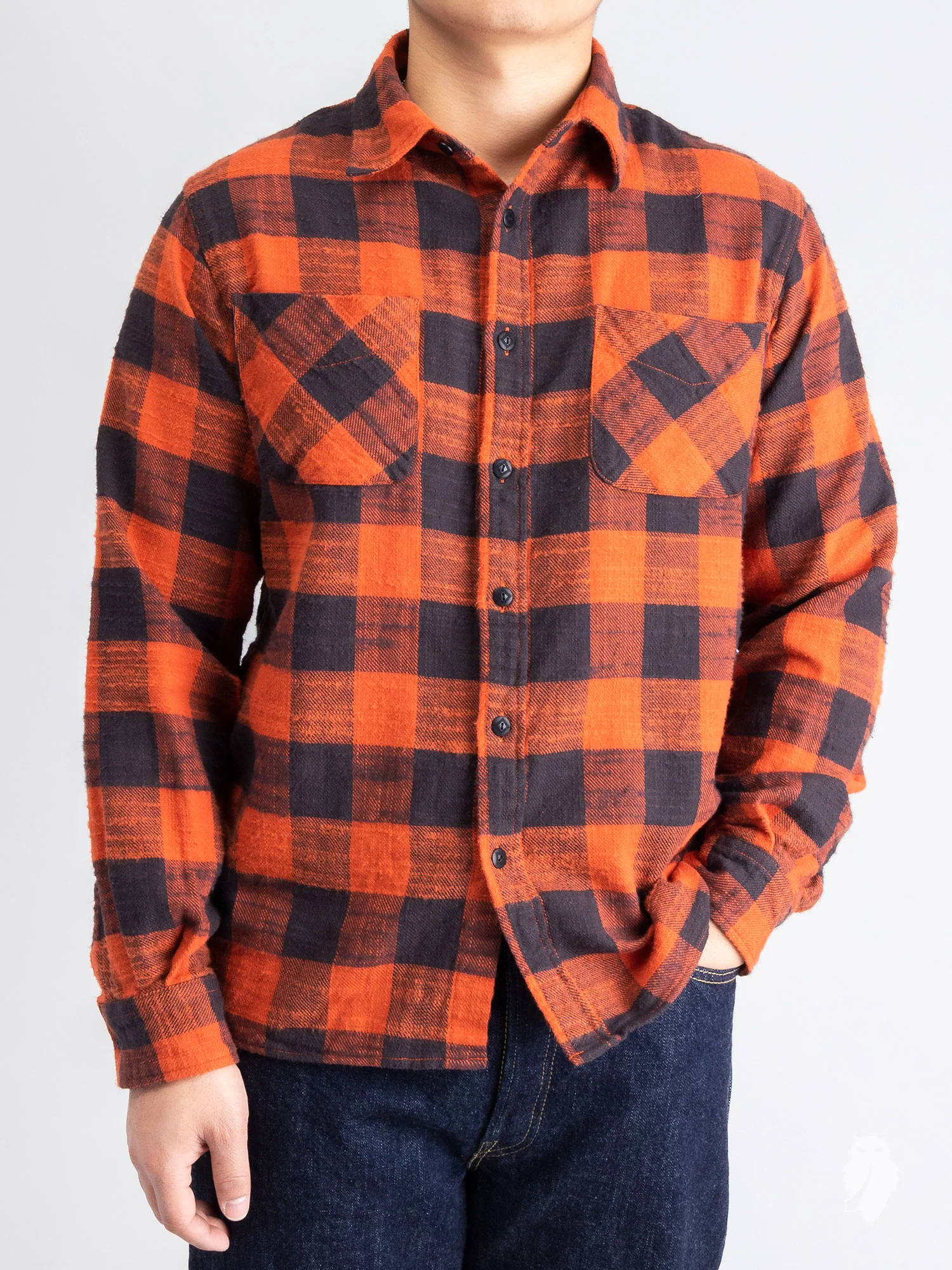 Buffalo Check Work Shirt in Red Orange - Image 2