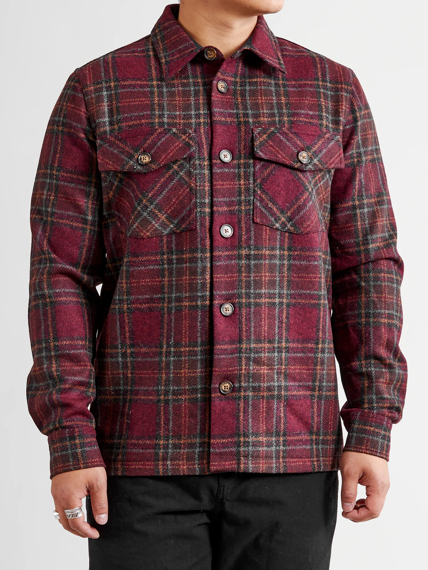 Burgundy Check Overshirt in Vulpes - Image 2