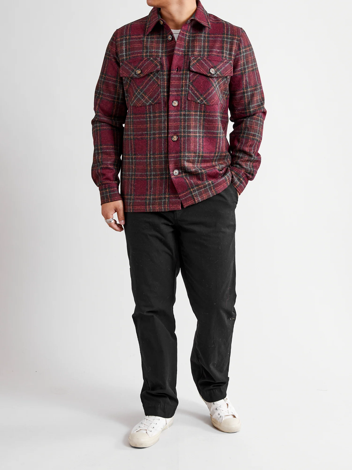 Burgundy Check Overshirt in Vulpes - Image 9