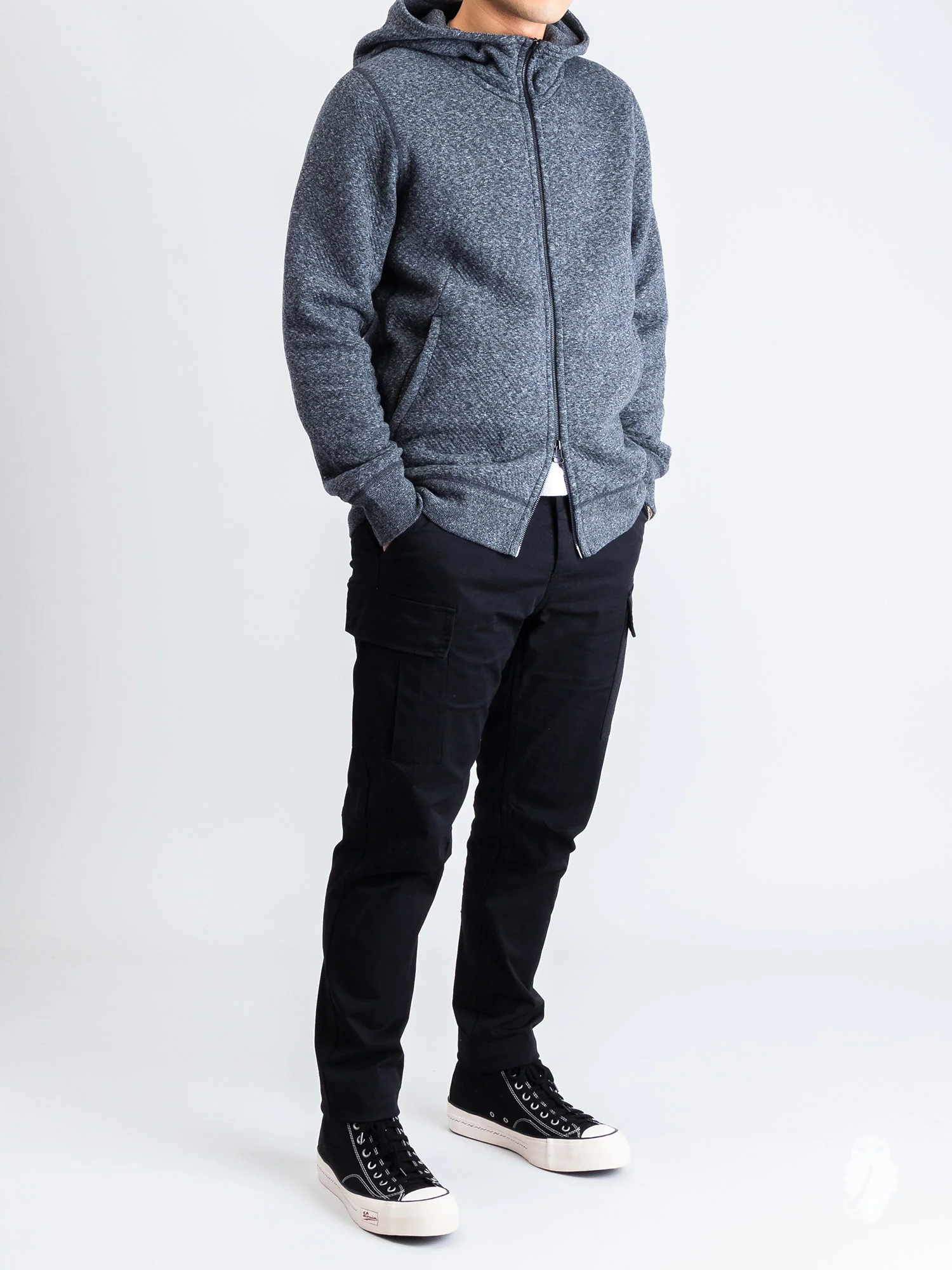 Cabin Fleece Zip Hoodie in Melange Black - Image 8