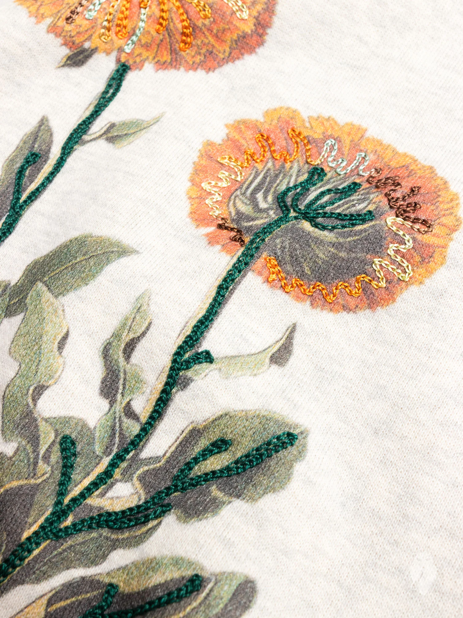 "Calendula Embroidery" Crewneck Sweater in White Melange - Image 4