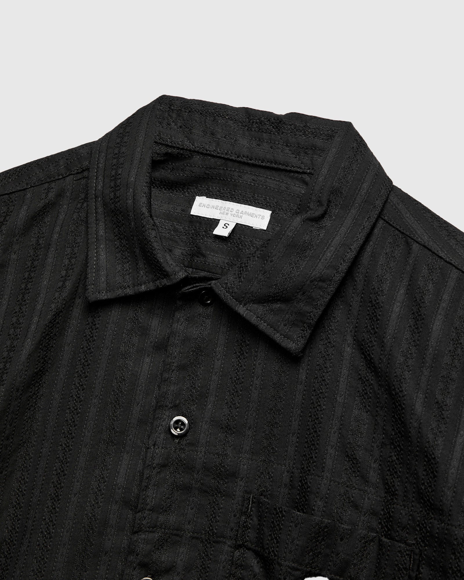 Camp Shirt in Black Cotton Lace Jacquard - Image 3