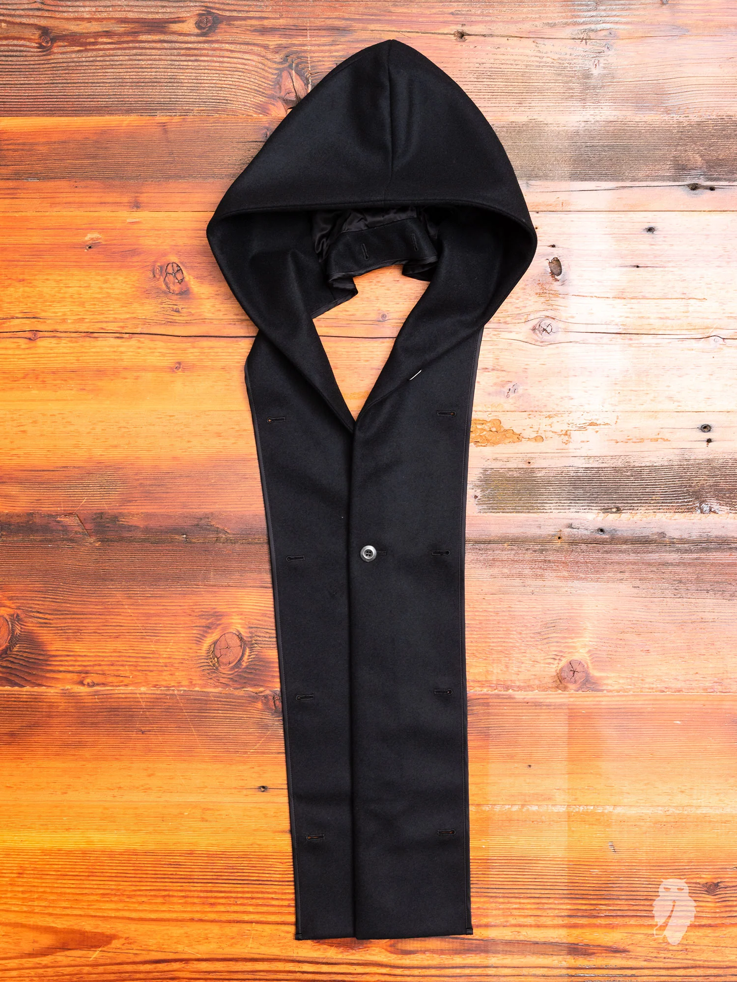Cashmere Melton Hooded Chesterfield Coat in Black - Image 12