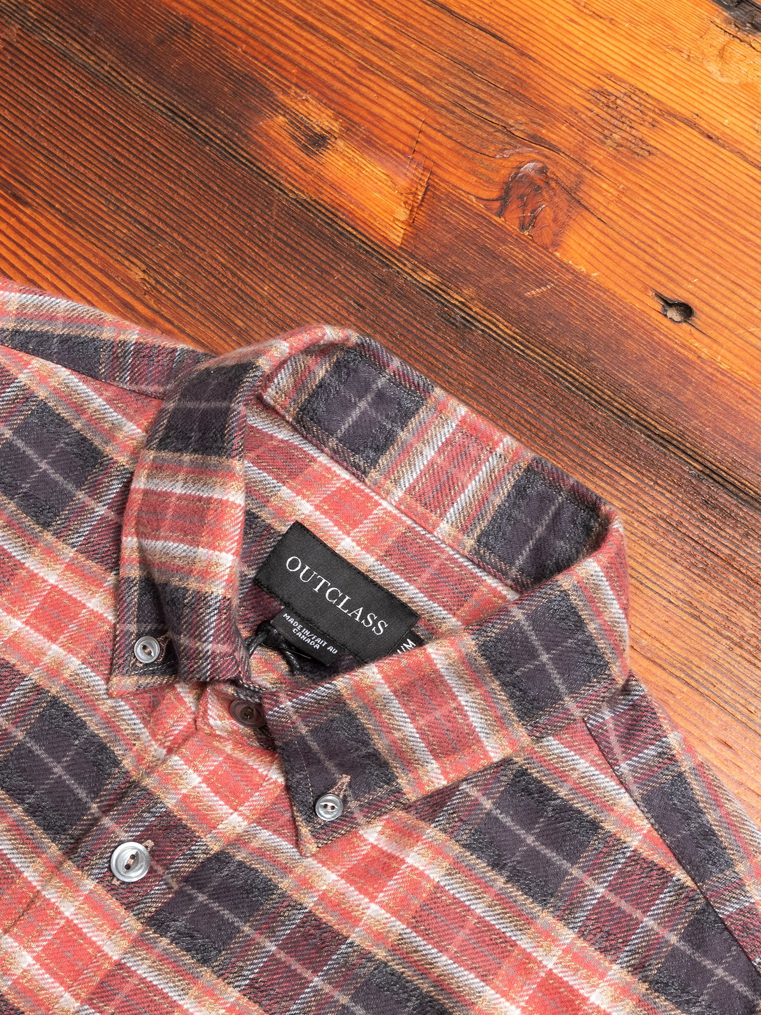 Check Flannel Button-Down Shirt in Brick - Image 8