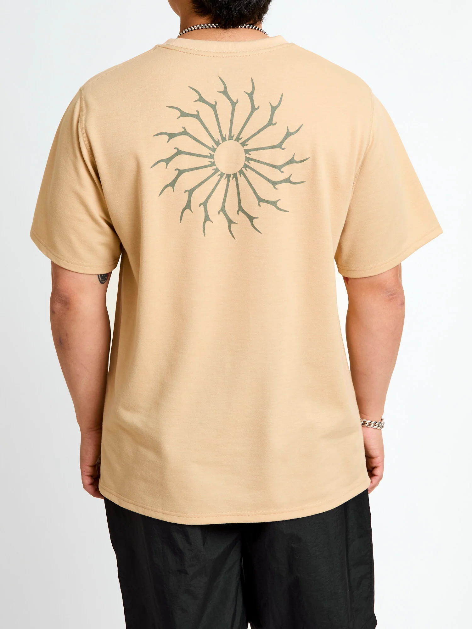 Circle Horn Round Pocket T-Shirt in Beige - Image 2