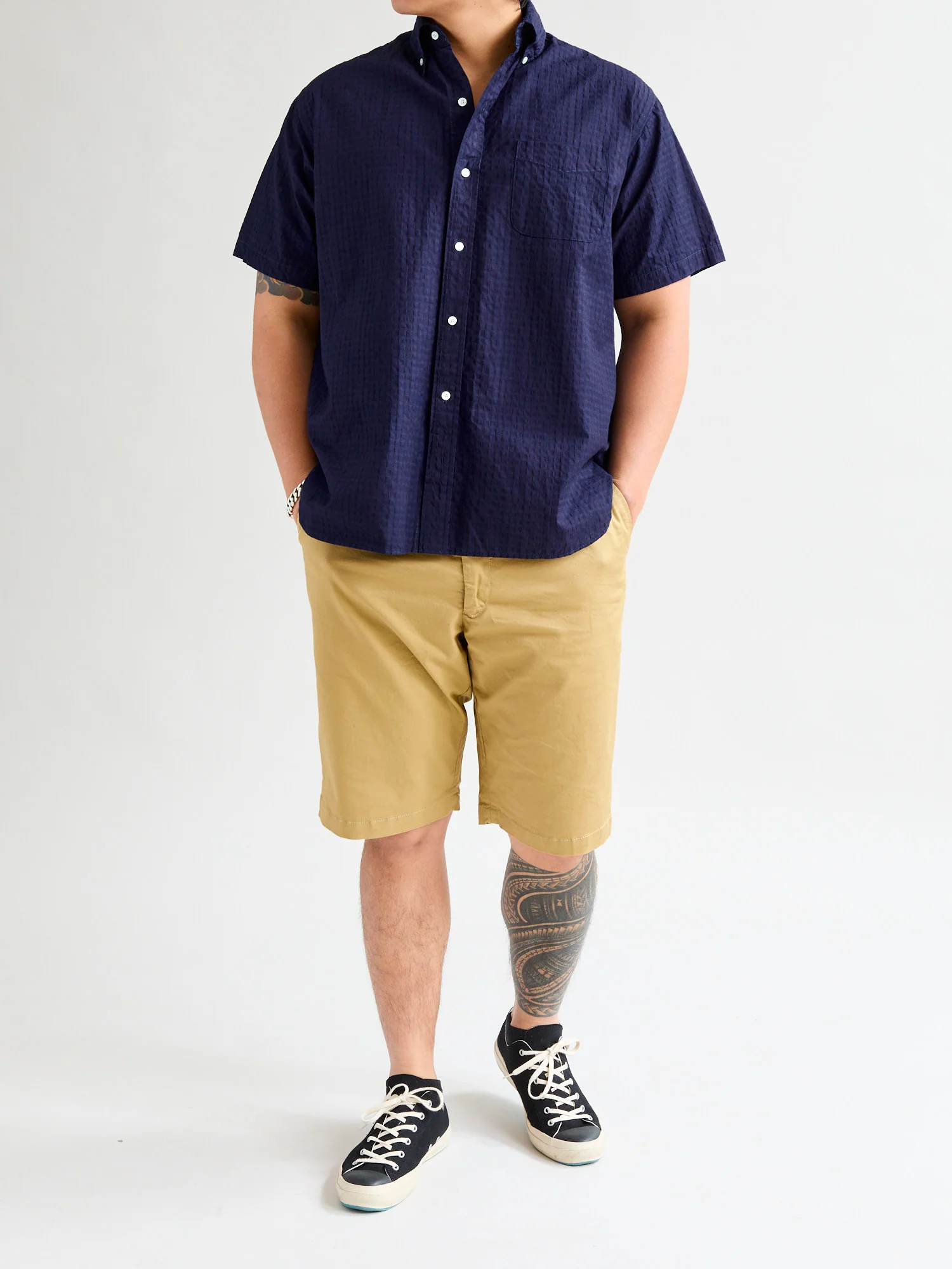 Classic Fit Short Sleeve Button-Down Shirt in Indigo Fade - Image 12