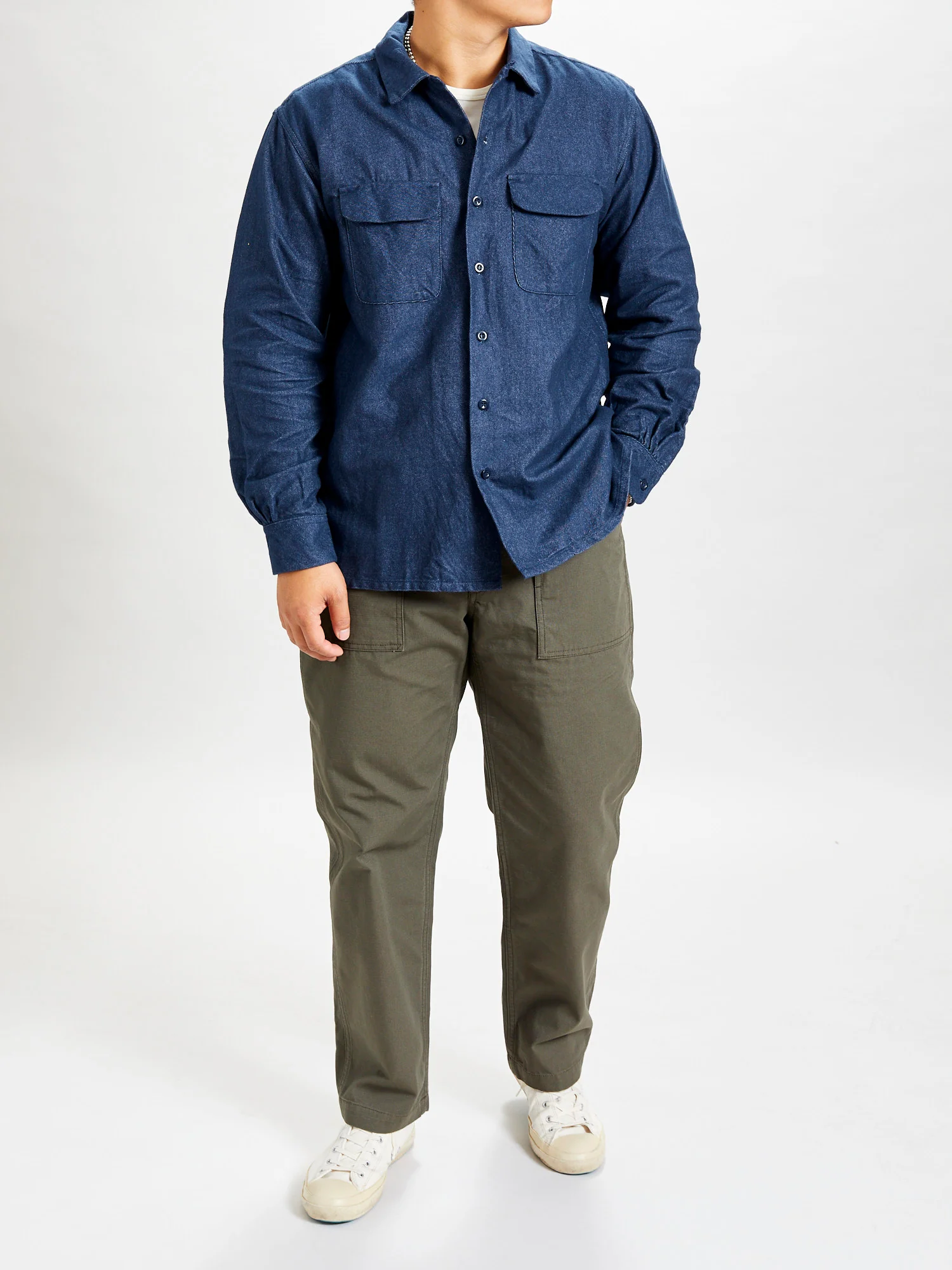 Classic Shirt in Indigo Cotton Denim Flannel - Image 11