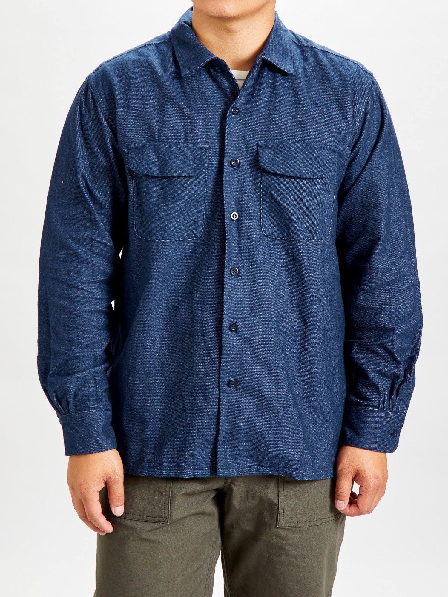 Classic Shirt in Indigo Cotton Denim Flannel - Image 2
