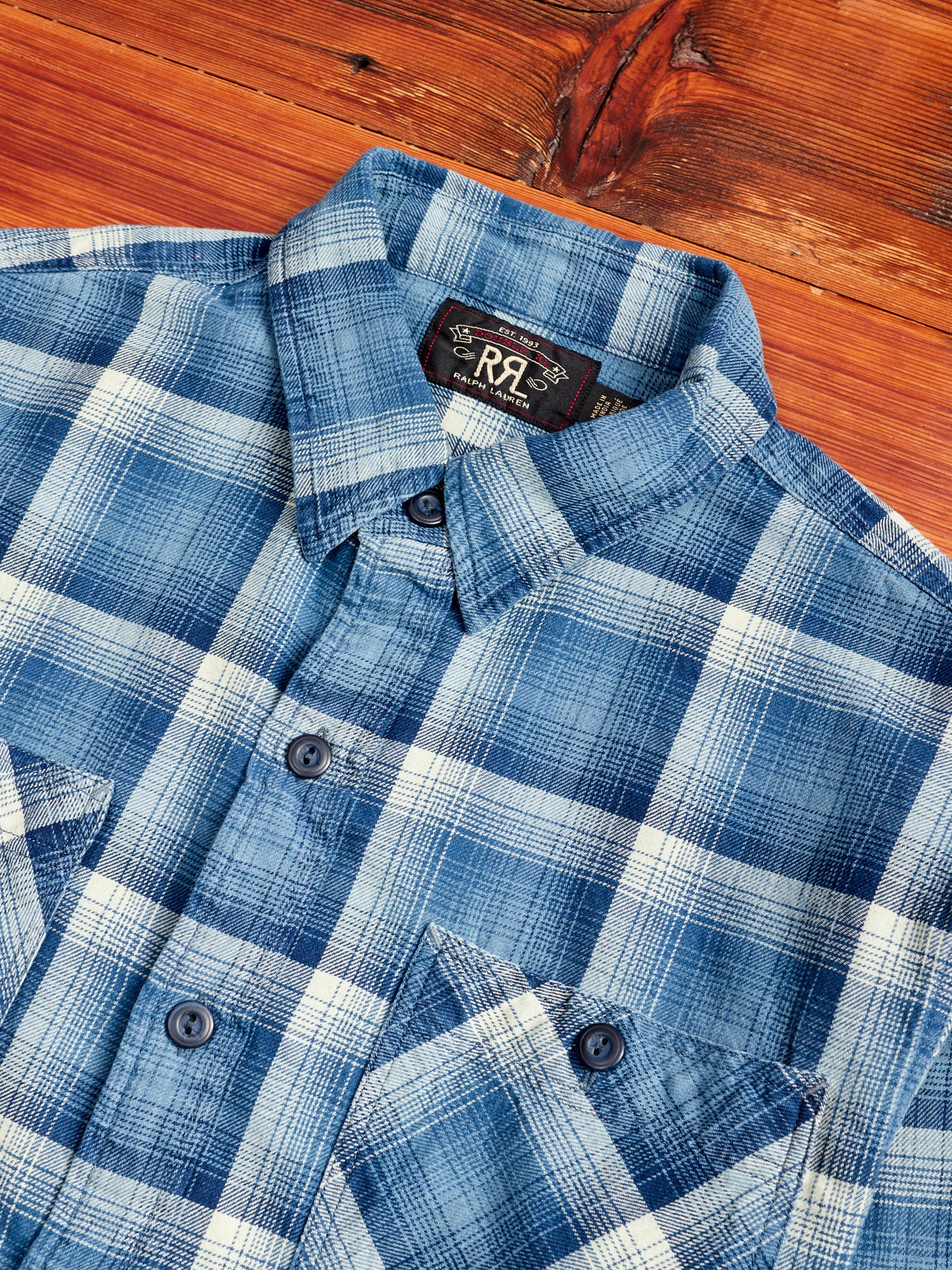 Clint Shadow Plaid Work Shirt in Indigo - Image 2