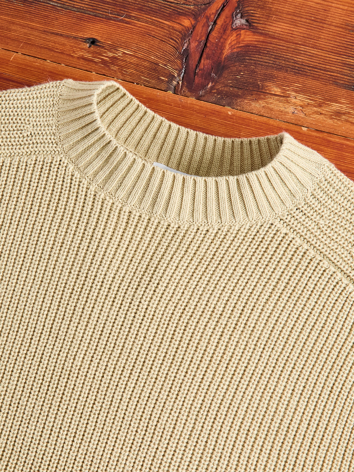 Cotton Crewneck Knit Sweater in Sand - Image 4
