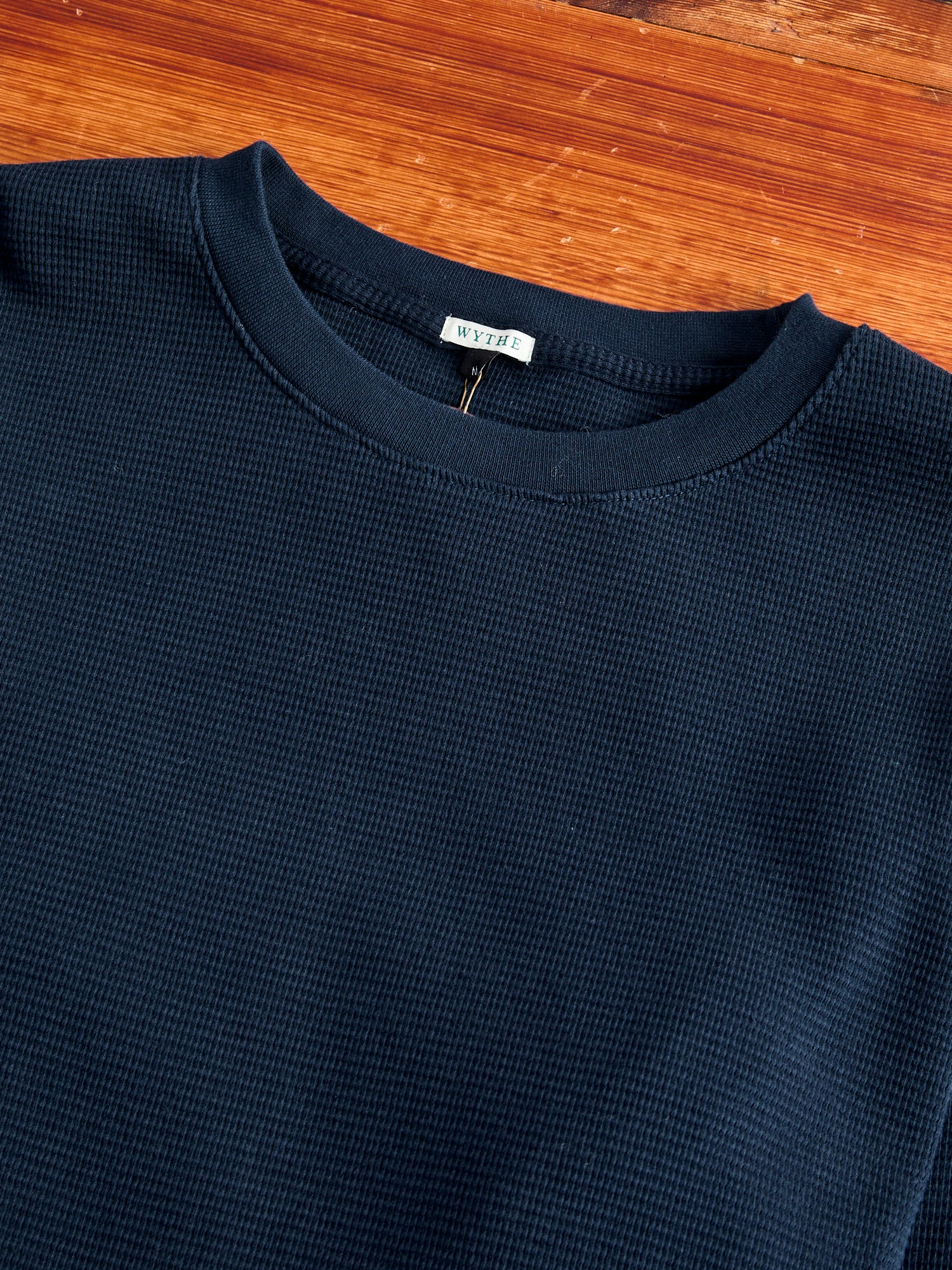 Cotton Longsleeve Thermal Knit in Dark Navy - Image 4