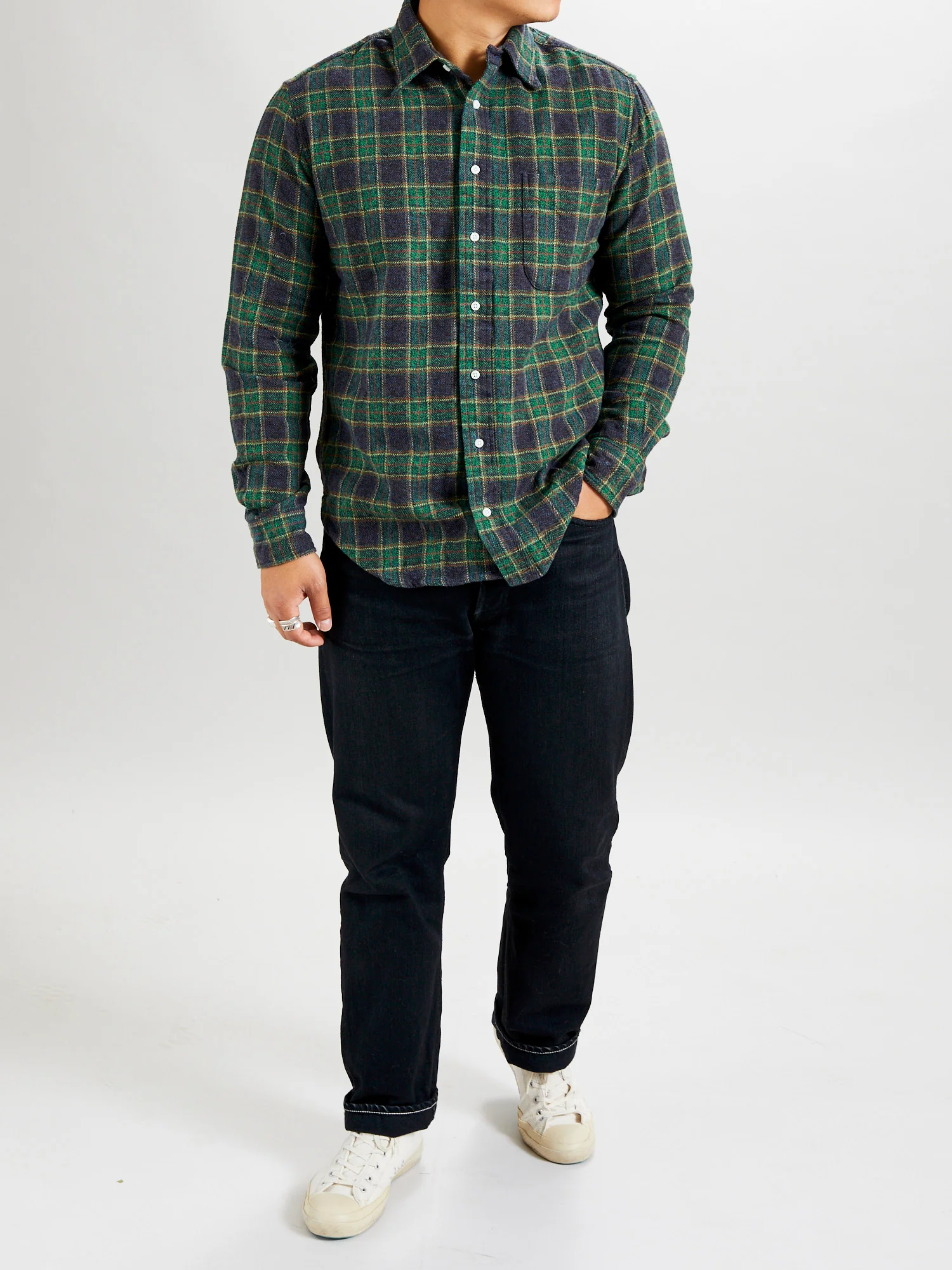 Cotton Tweed Check in Green - Image 9